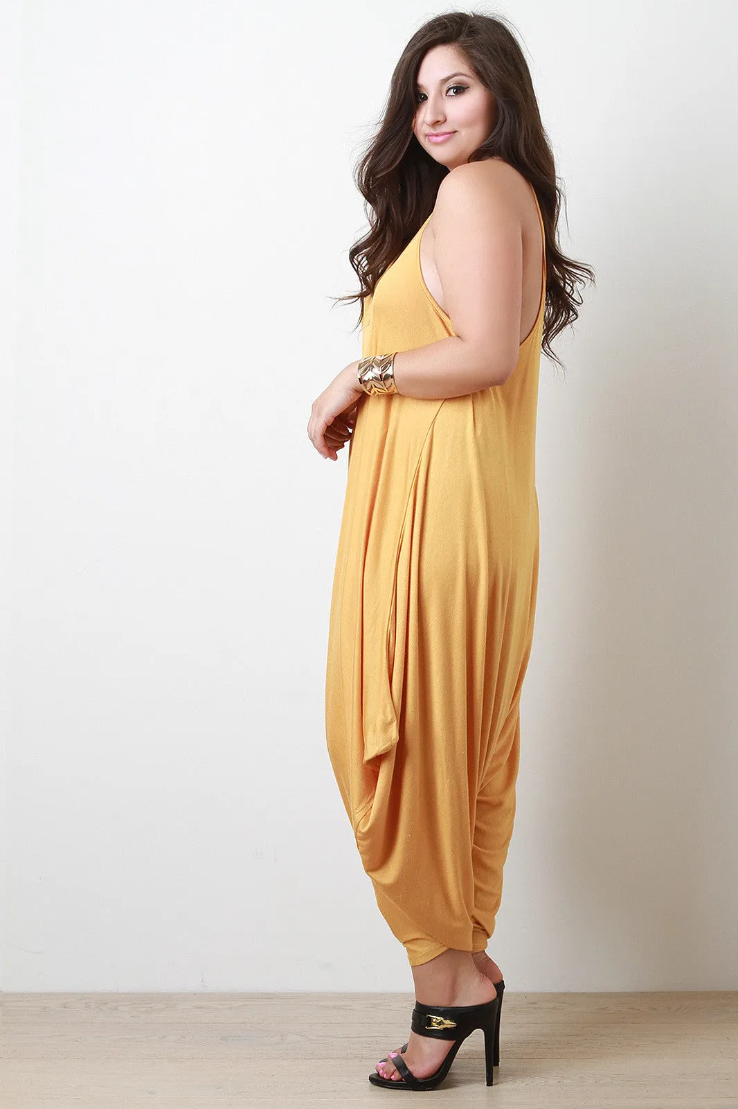 Plus Size Mustard Harem Pants Jumpsuit