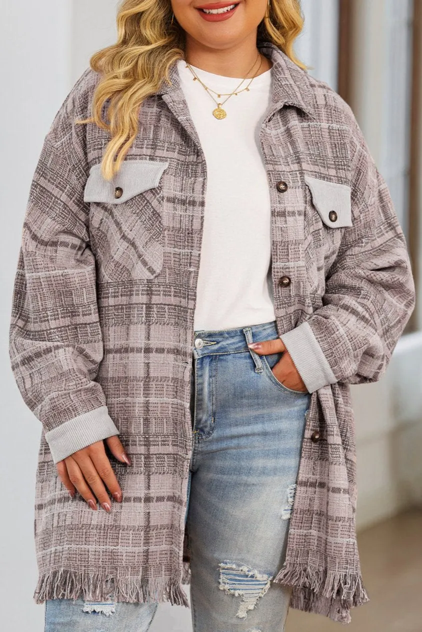 Plus Size Plaid Tweed Buttoned Coat