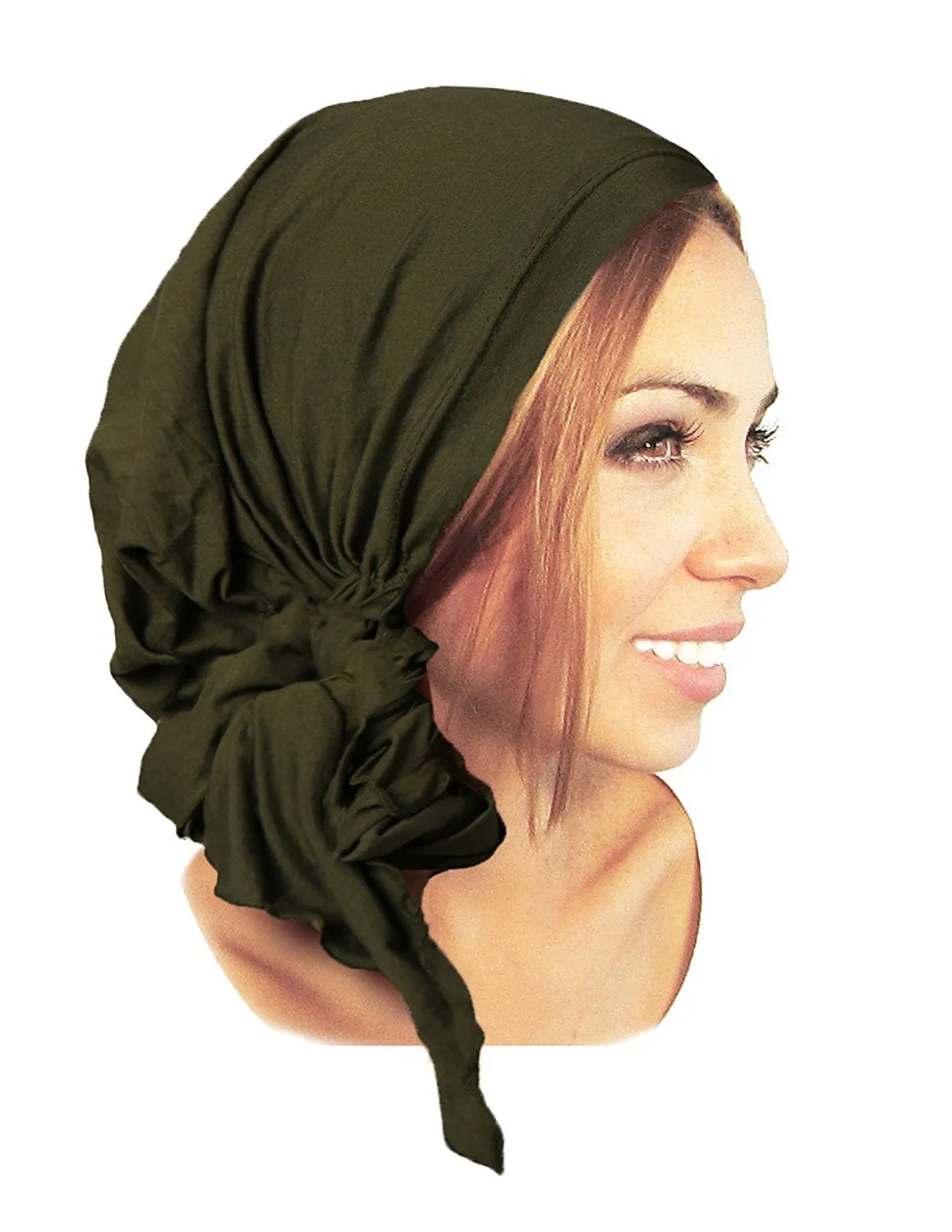 Pre-tied Head-scarf Versatile Ties Bandana Tichel Headwear Cotton in 26 Colors! (Olive green - 177)