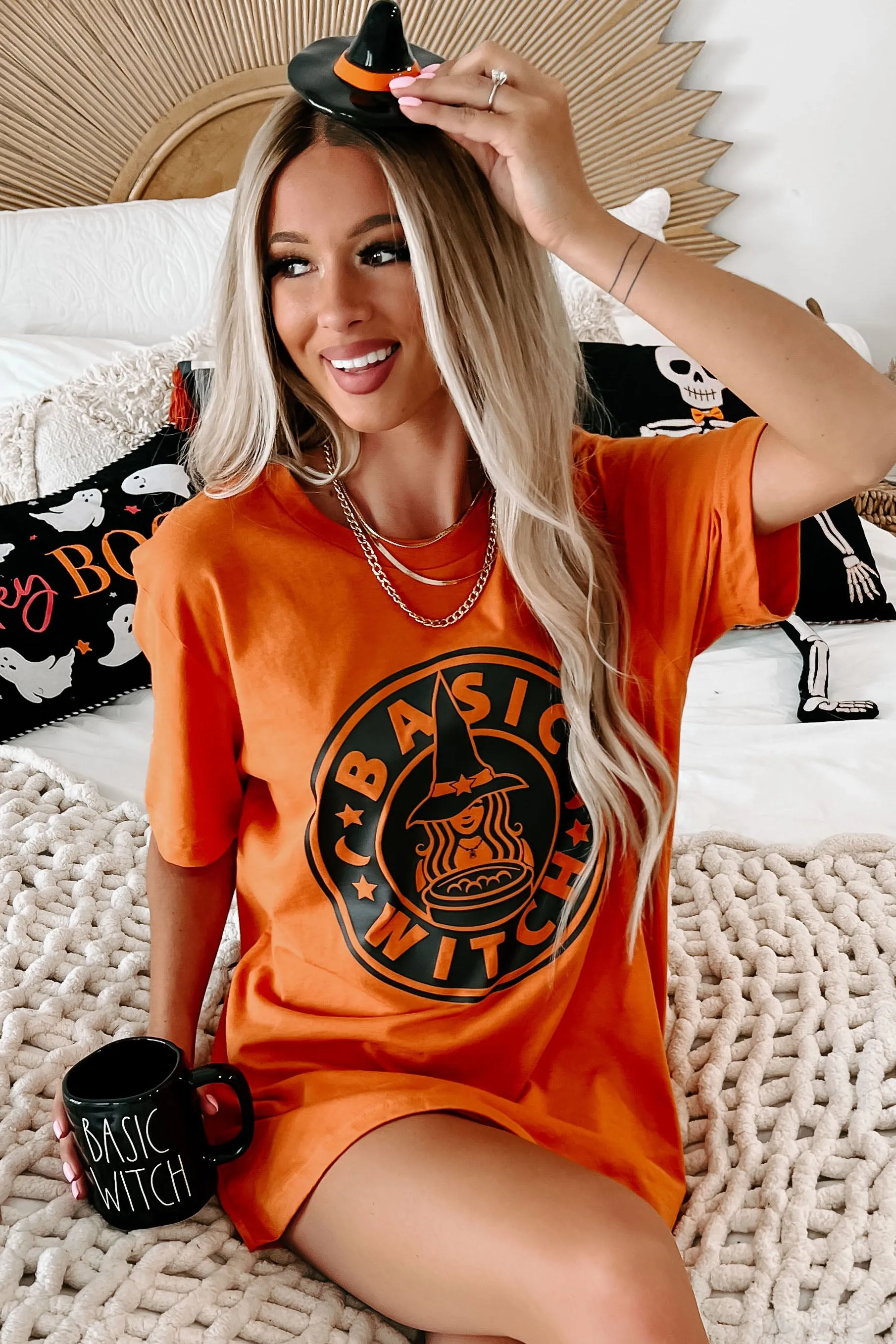 "Better Than Your Basic Witch" Graphic T-Shirt (Burnt Orange) - Print On Demand