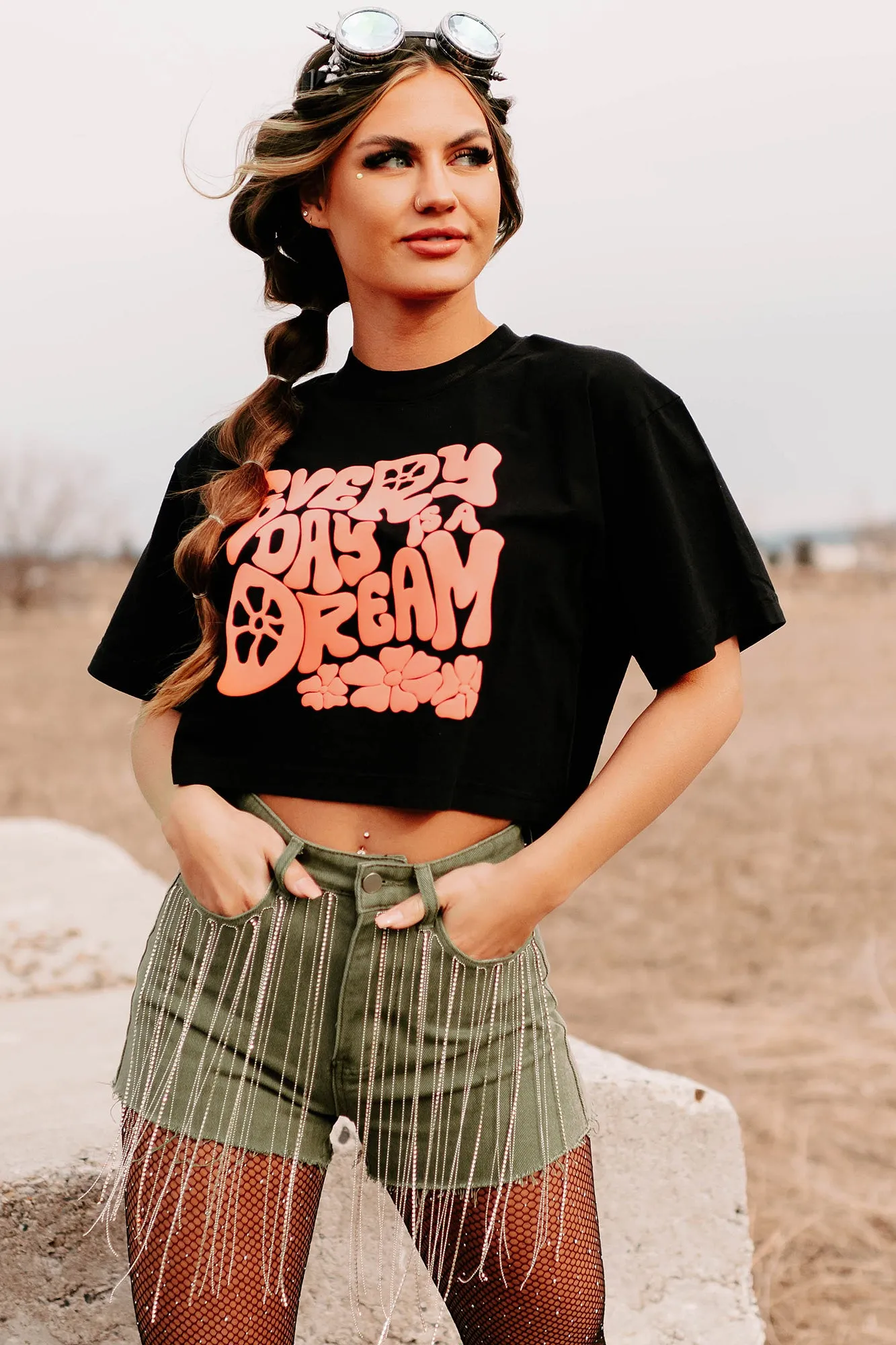 "Every Day Is A Dream" Boxy Fit Puff Graphic Crop Tee (Black) - Print On Demand