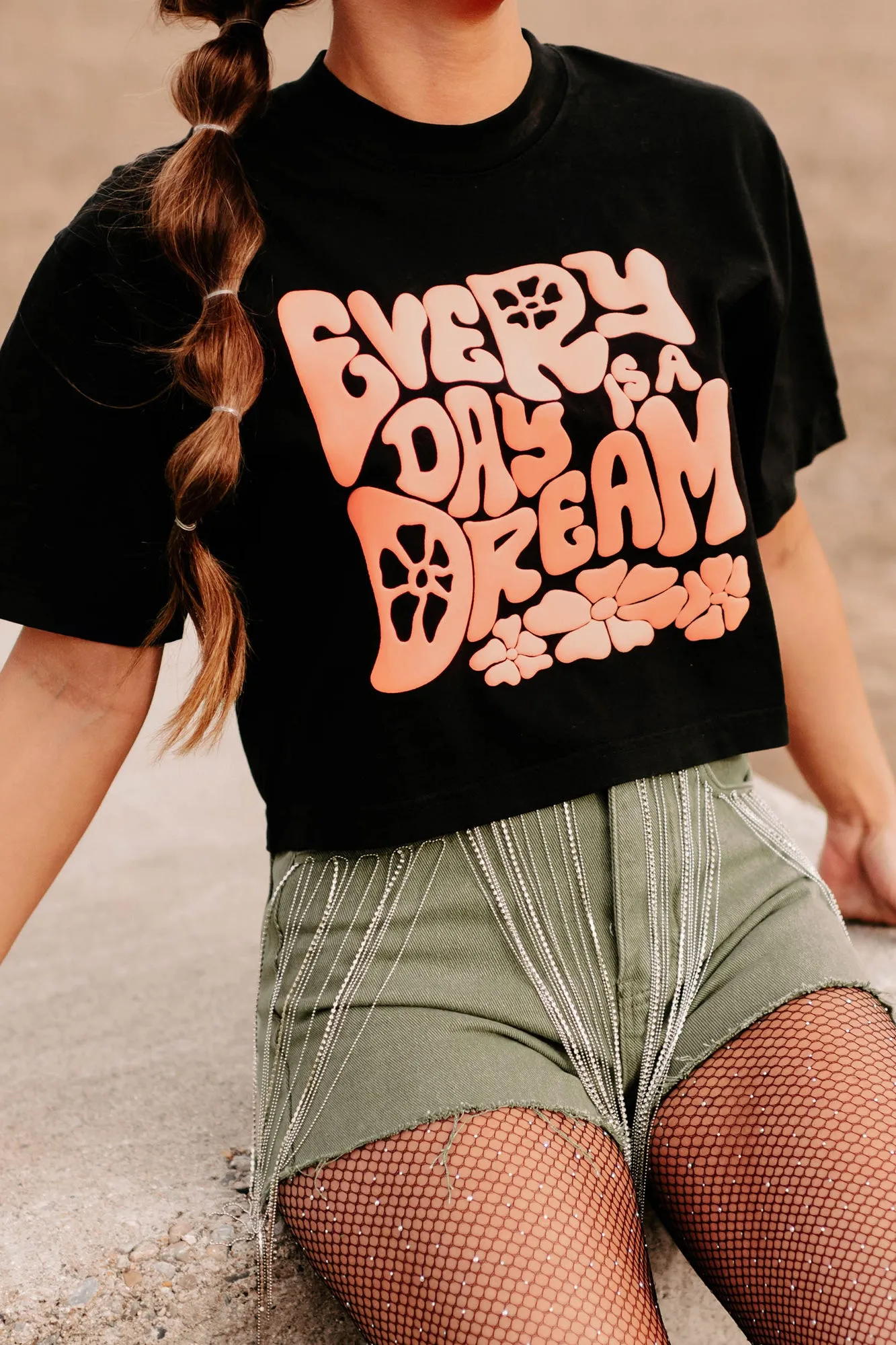 "Every Day Is A Dream" Boxy Fit Puff Graphic Crop Tee (Black) - Print On Demand