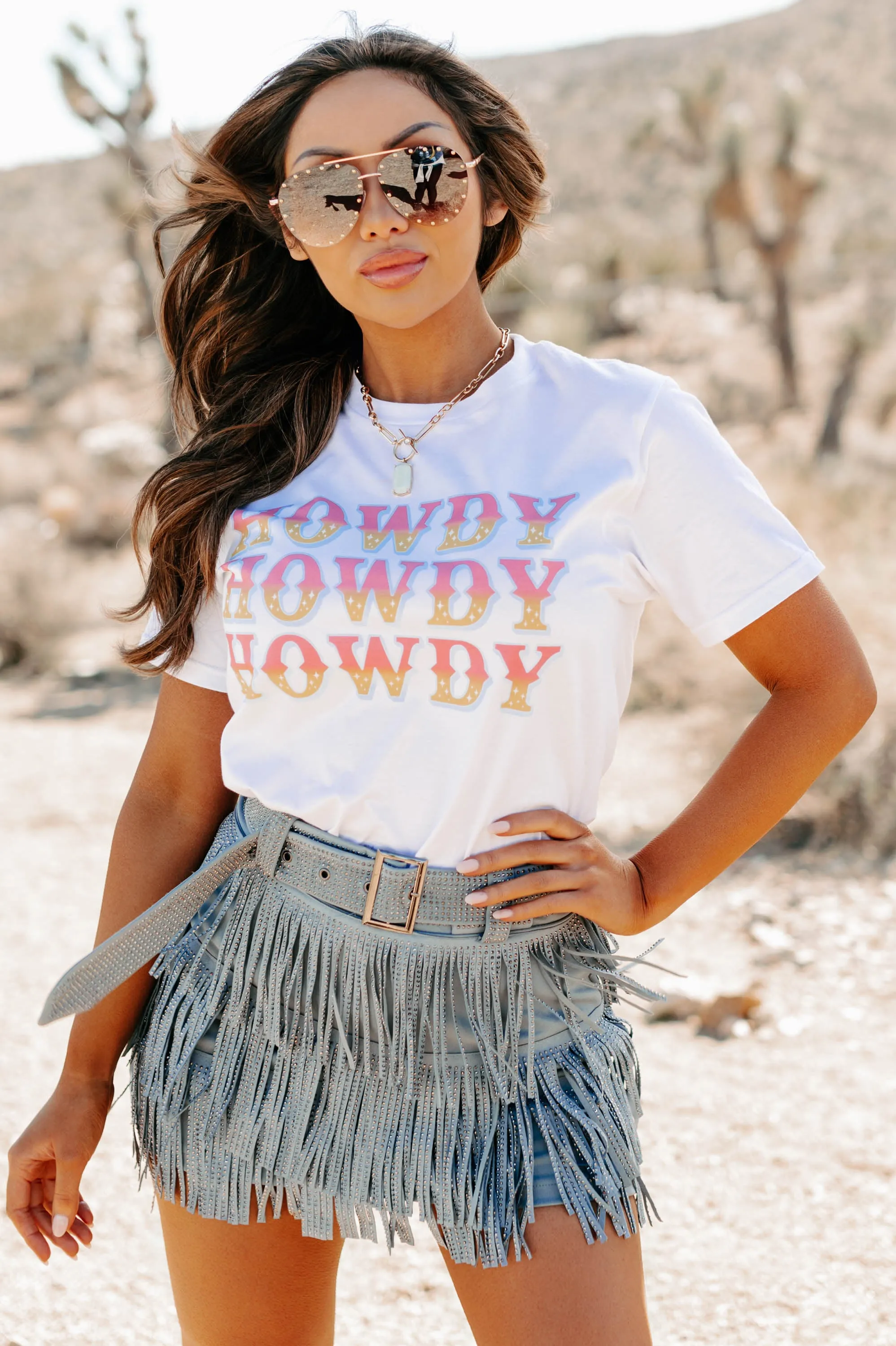 "Howdy" Graphic T-Shirt (White) - Print On Demand