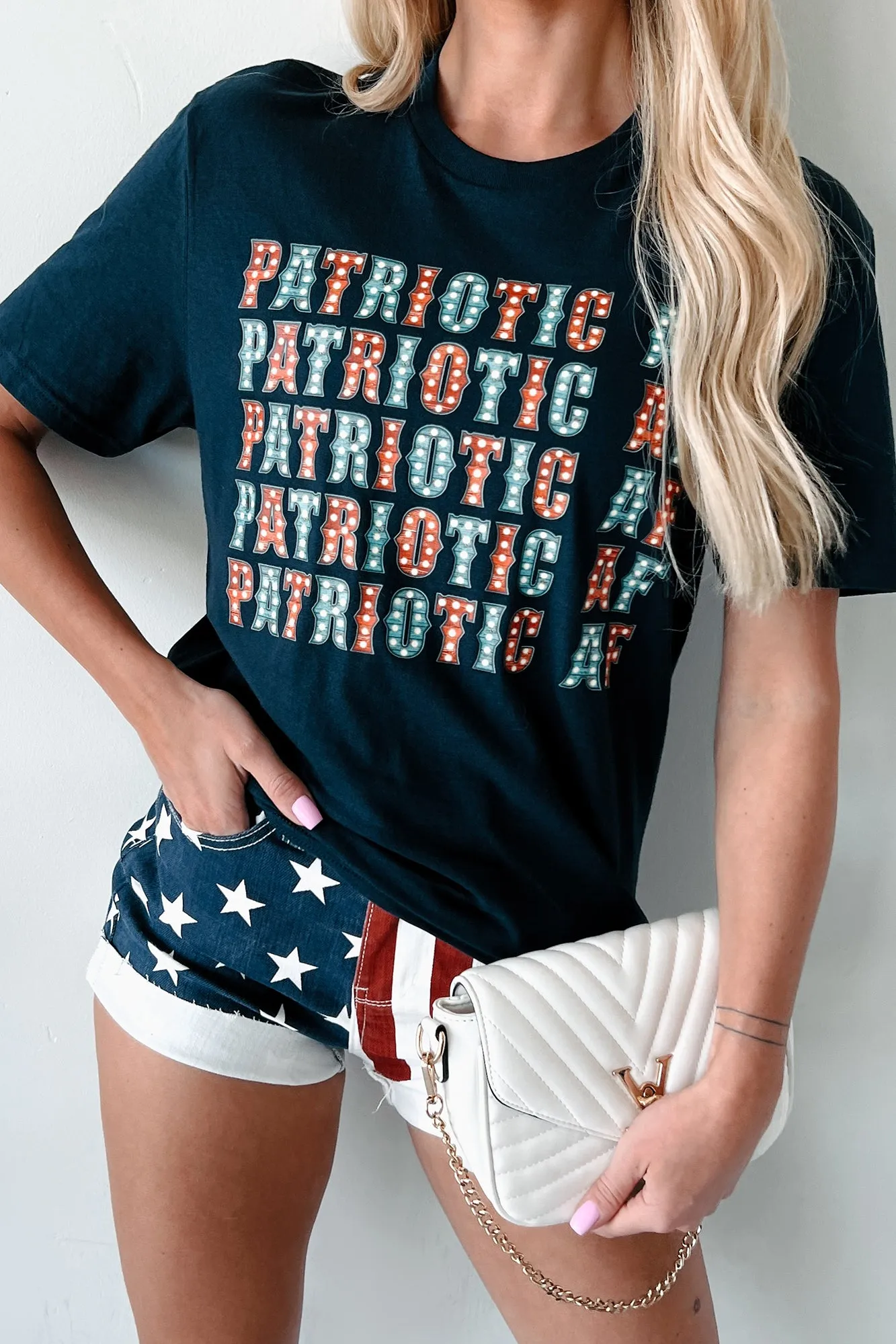 "Patriotic AF" Graphic T-Shirt (Navy) - Print On Demand