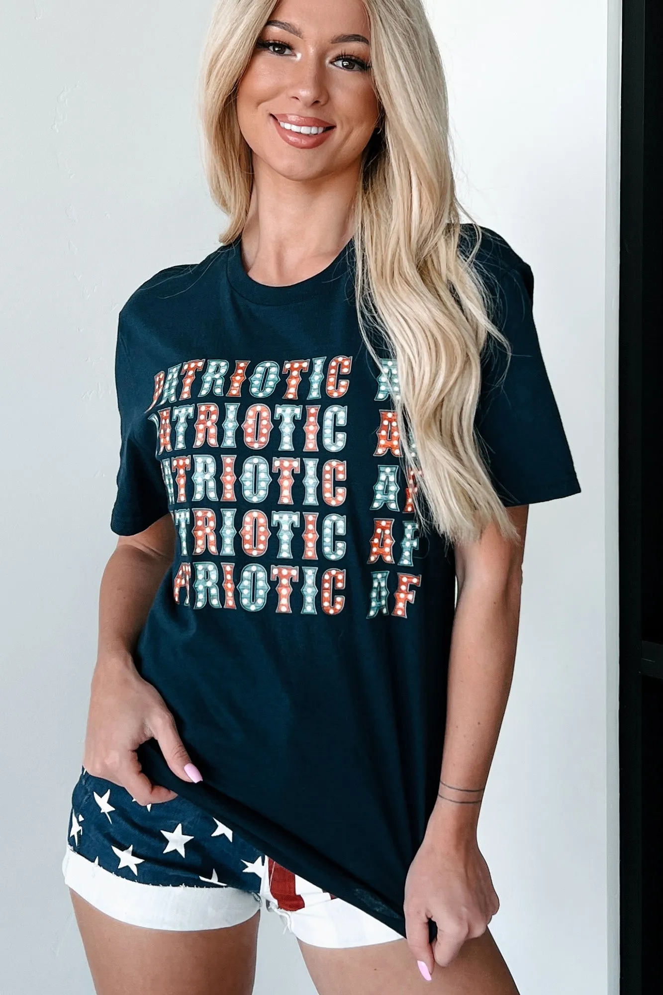 "Patriotic AF" Graphic T-Shirt (Navy) - Print On Demand