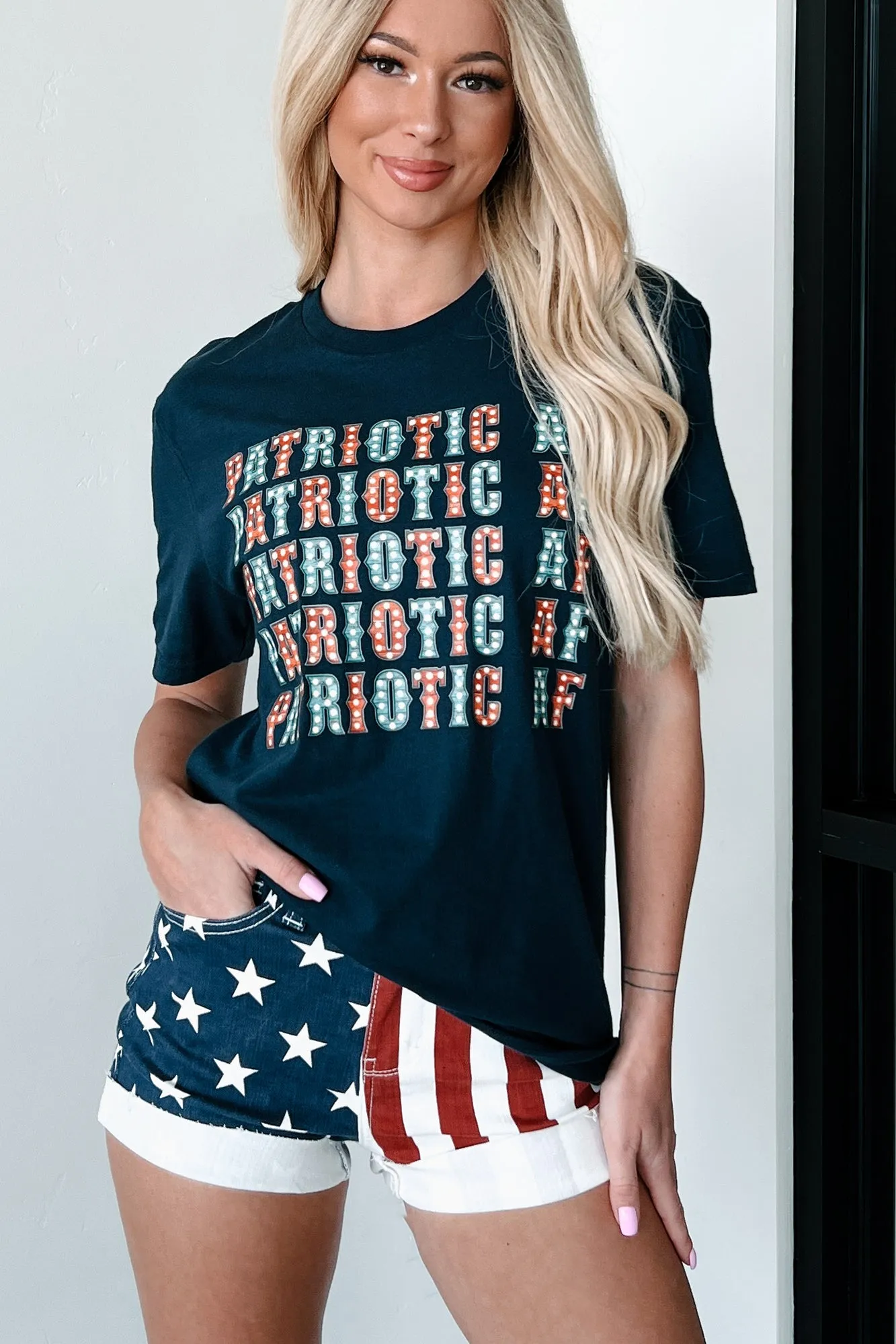 "Patriotic AF" Graphic T-Shirt (Navy) - Print On Demand