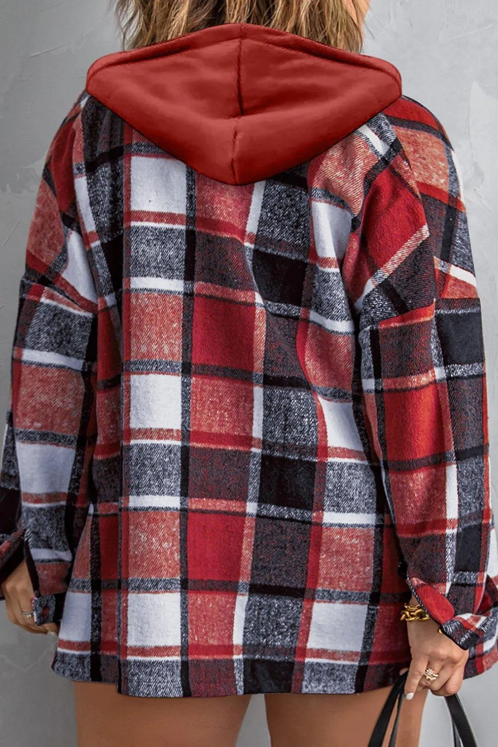 Red Plus Size Plaid Hooded Shacket