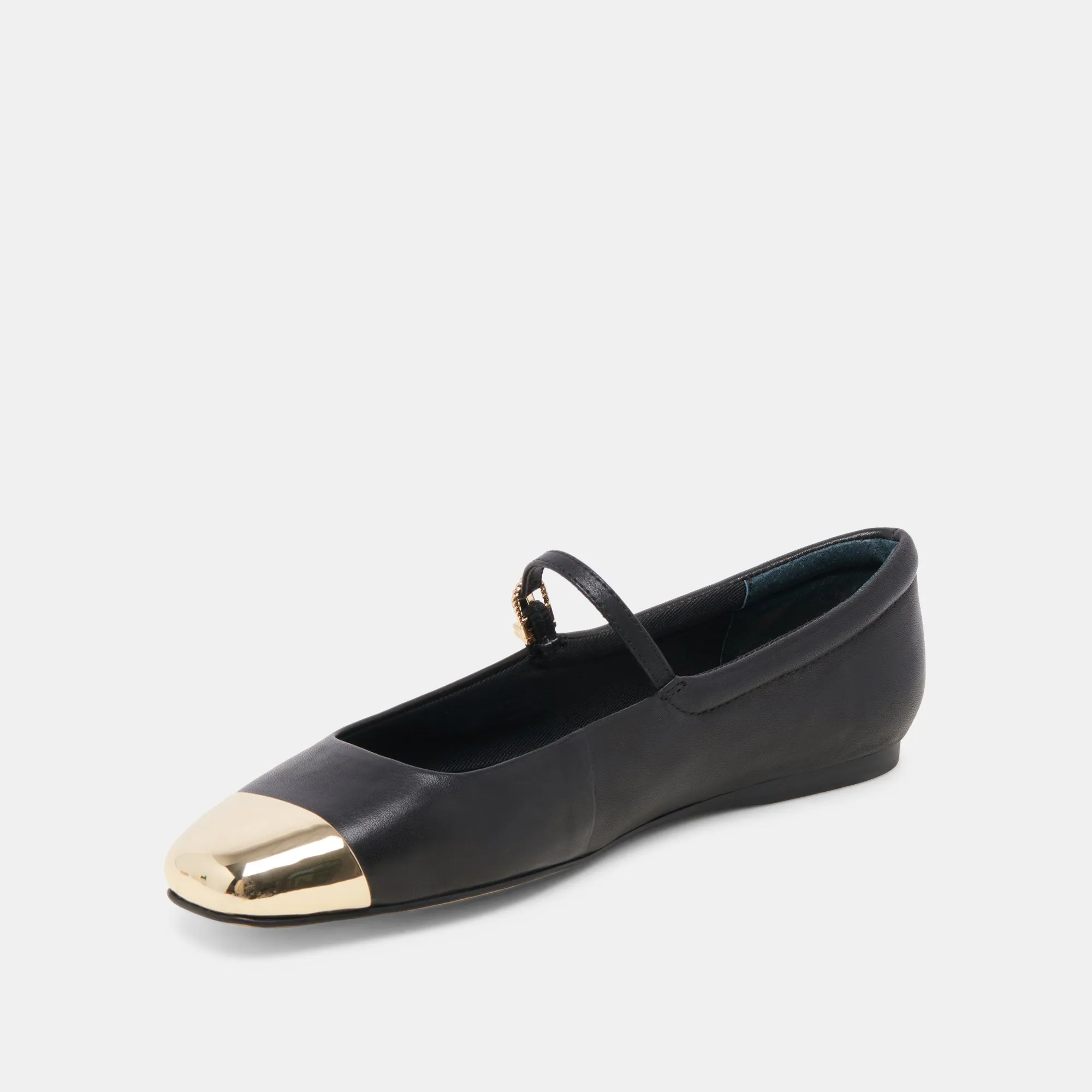 REYES TOE CAP BALLET FLATS BLACK LEATHER