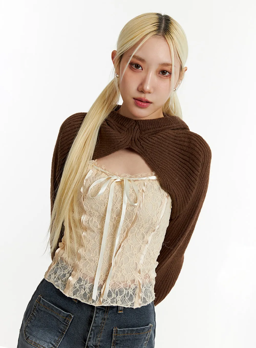 Ribbed Hooded Knit Bolero ID315