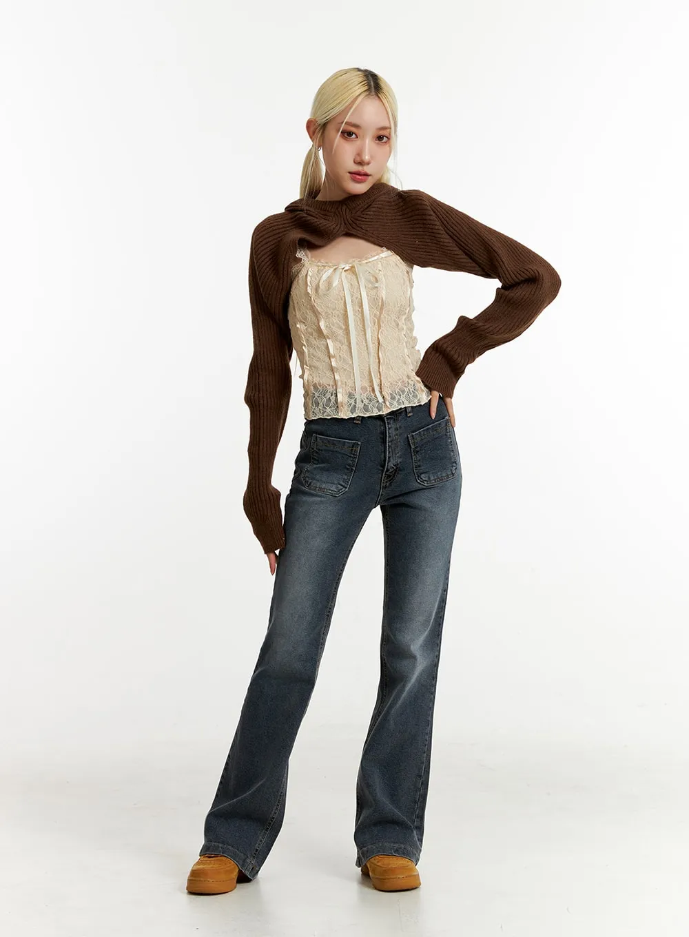 Ribbed Hooded Knit Bolero ID315