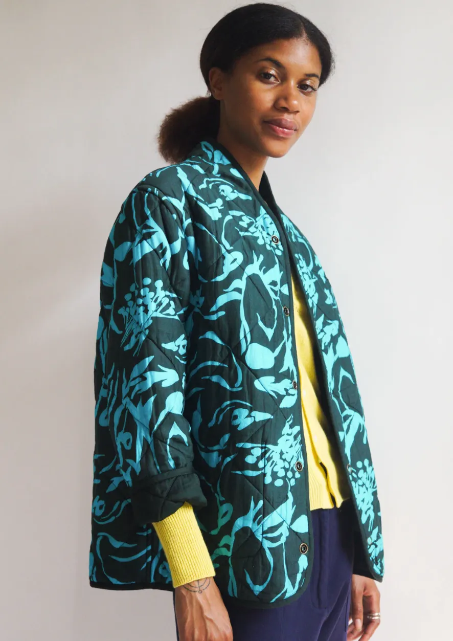 Rosie Quilted Jacket, Hunter/Splashy Teal