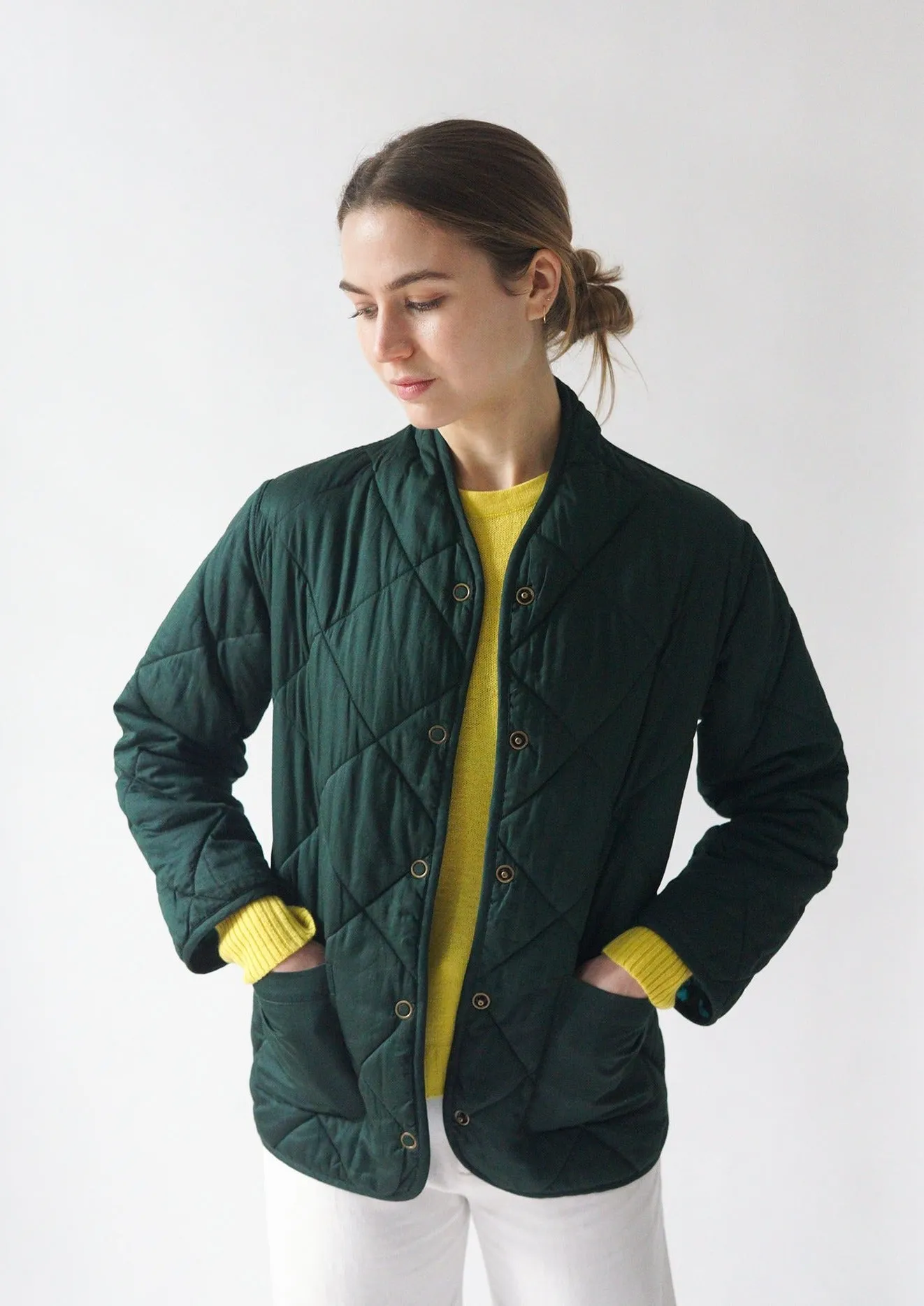 Rosie Quilted Jacket, Hunter/Splashy Teal