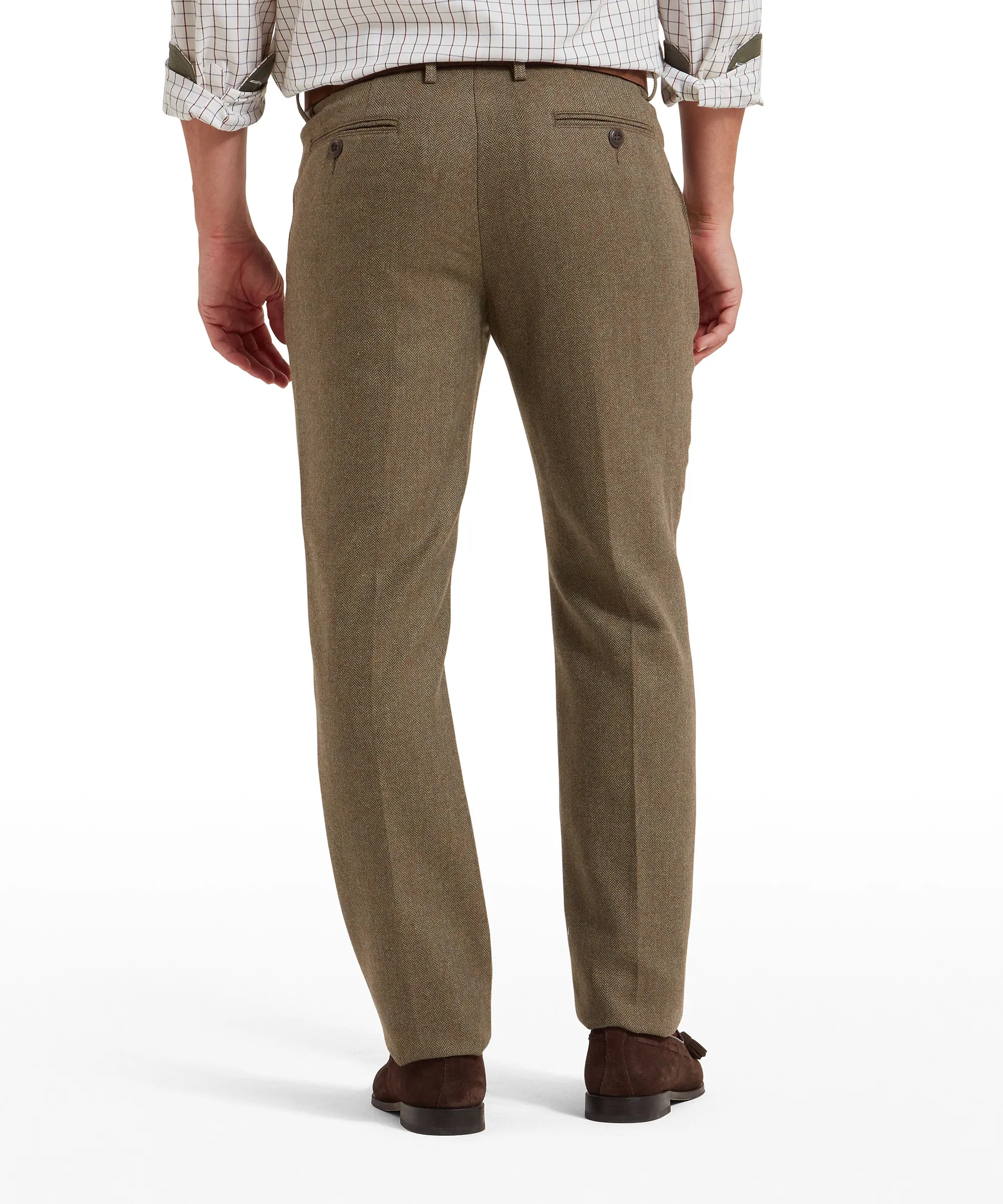 Ross Tweed Trousers - Loden Green Herringbone Tweed