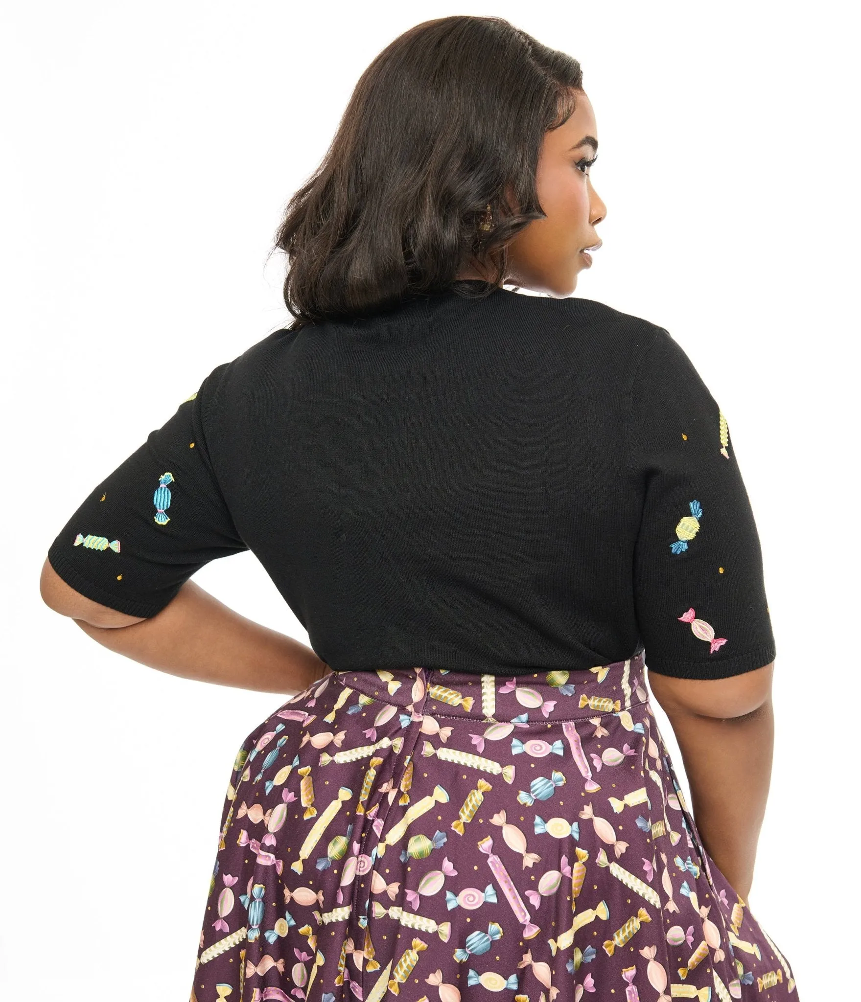 Royal Monk Plus Size 1950s Black & Rainbow Candy Sweater