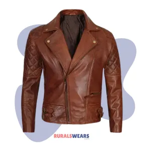 RW Authentic Sheepskin MEN’S CLASSIC DIAMOND QUILTED TAN BROWN LEATHER JACKET