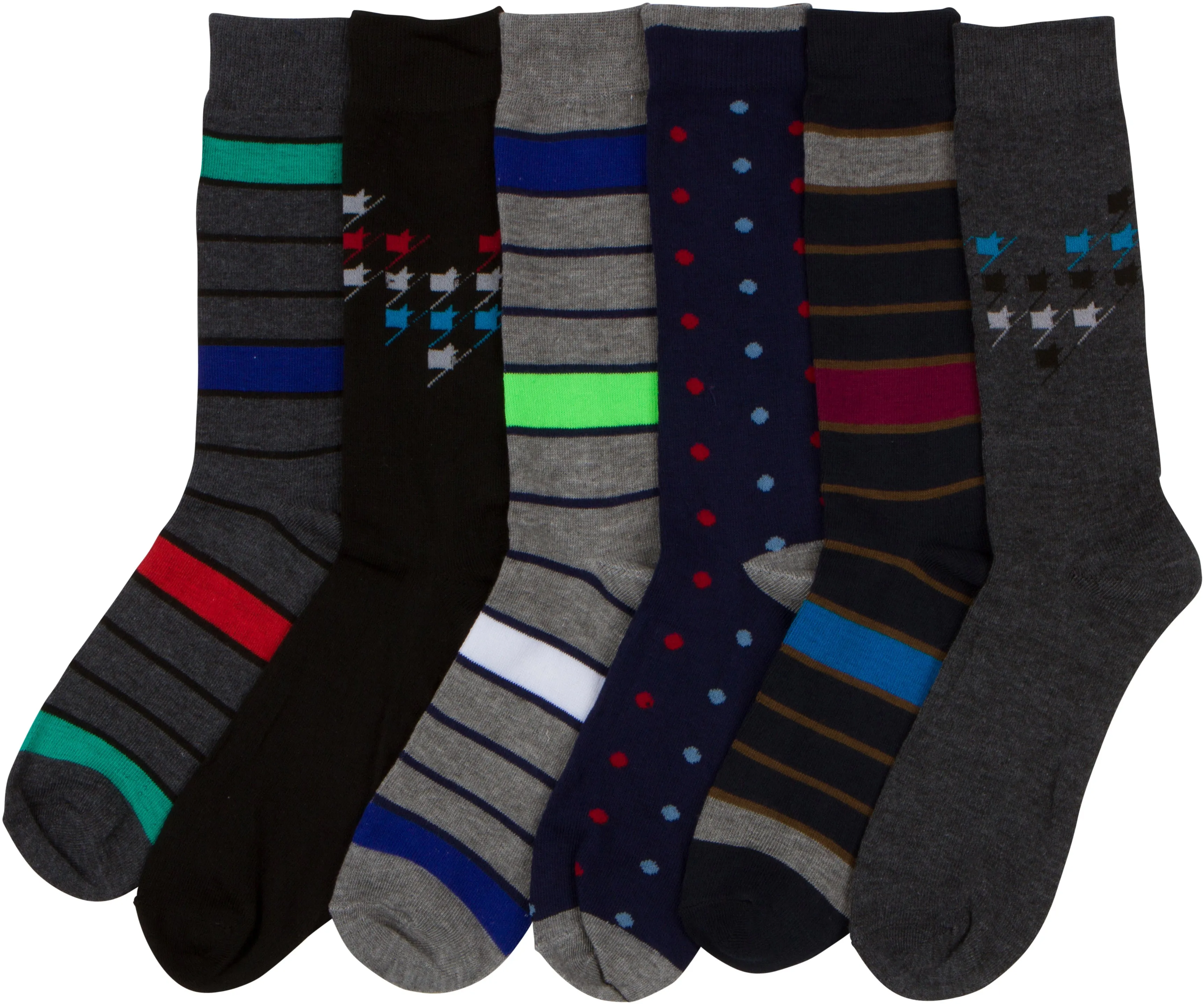 Sakkas Men's Crew High Patterned Colorful Design Dress Socks Asst Value 6-Pack