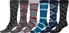 Sakkas Men's Crew High Patterned Colorful Design Dress Socks Asst Value 6-Pack