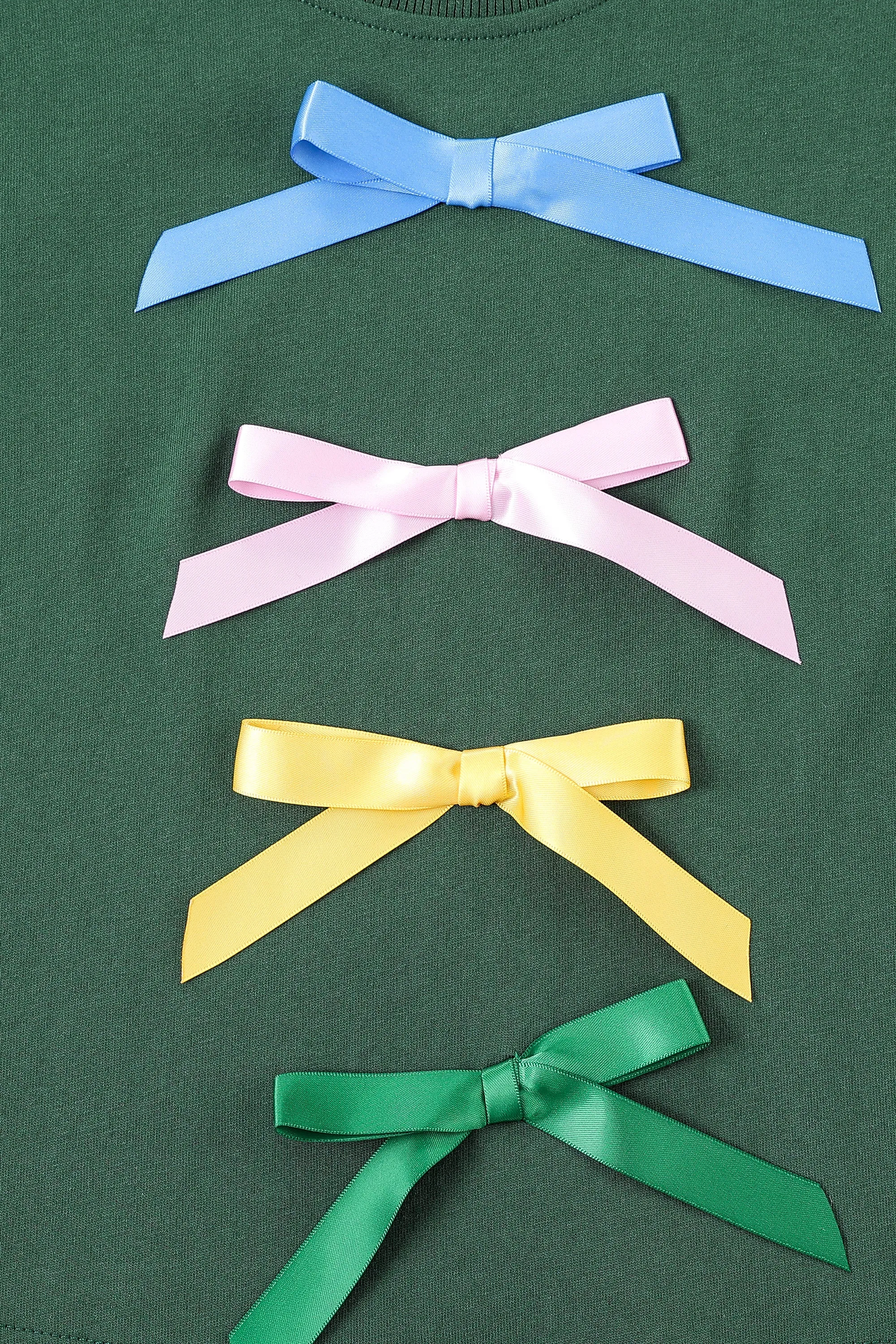 Satin Bow Crop Tommy Tee Green