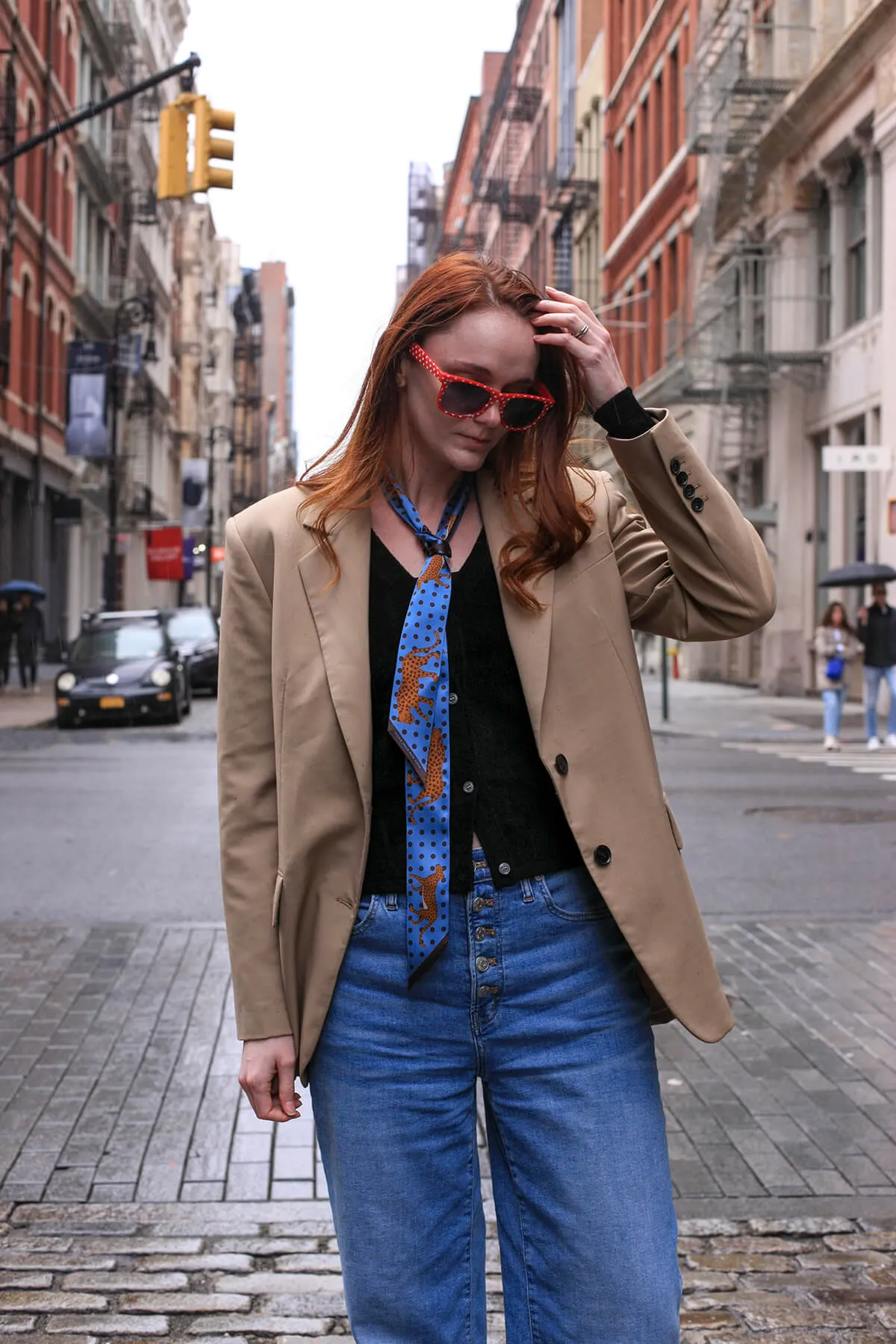 Silk Skinny Scarf Of Blue Leopards Garden