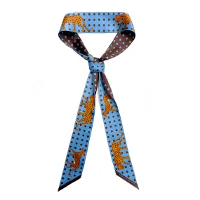 Silk Skinny Scarf Of Blue Leopards Garden