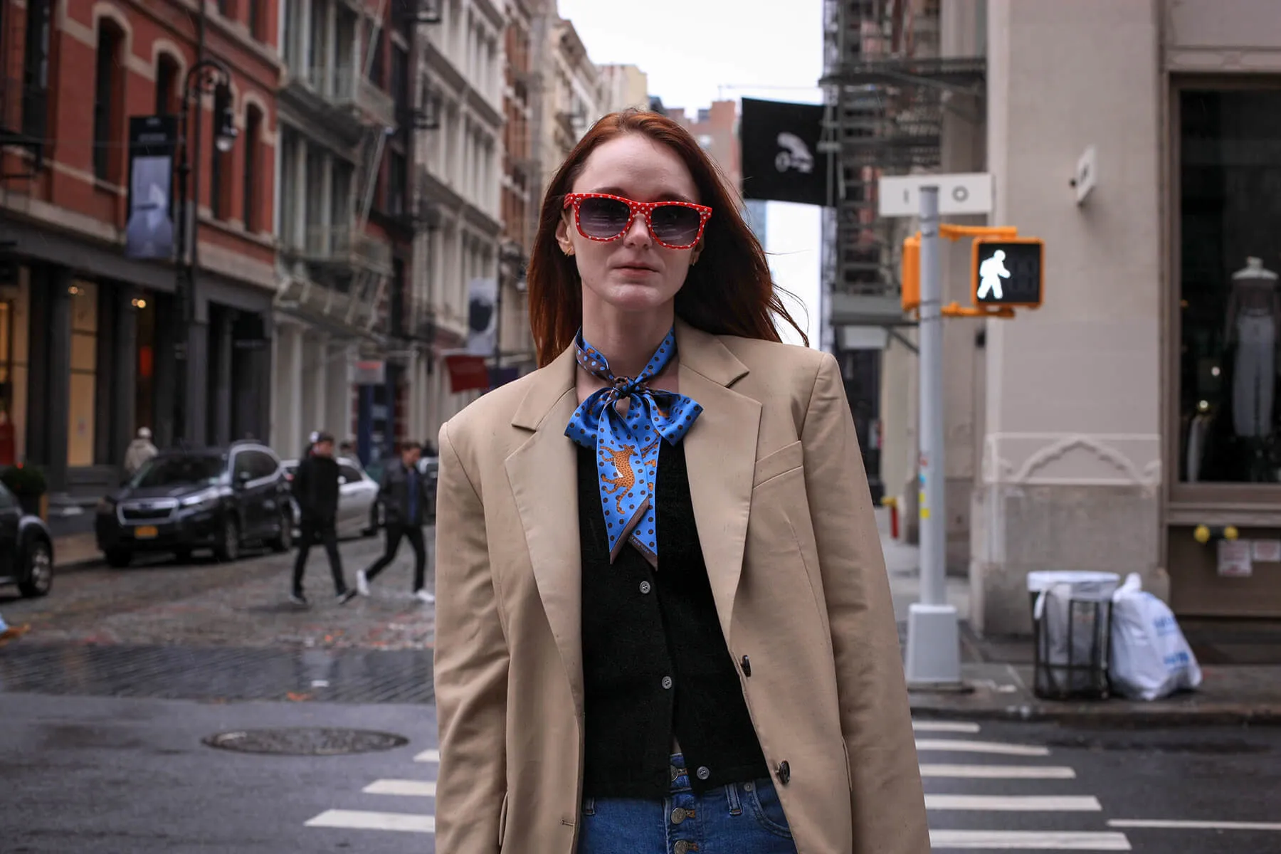 Silk Skinny Scarf Of Blue Leopards Garden