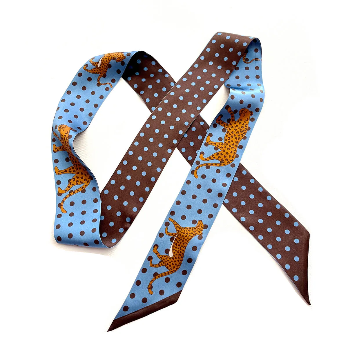 Silk Skinny Scarf Of Blue Leopards Garden