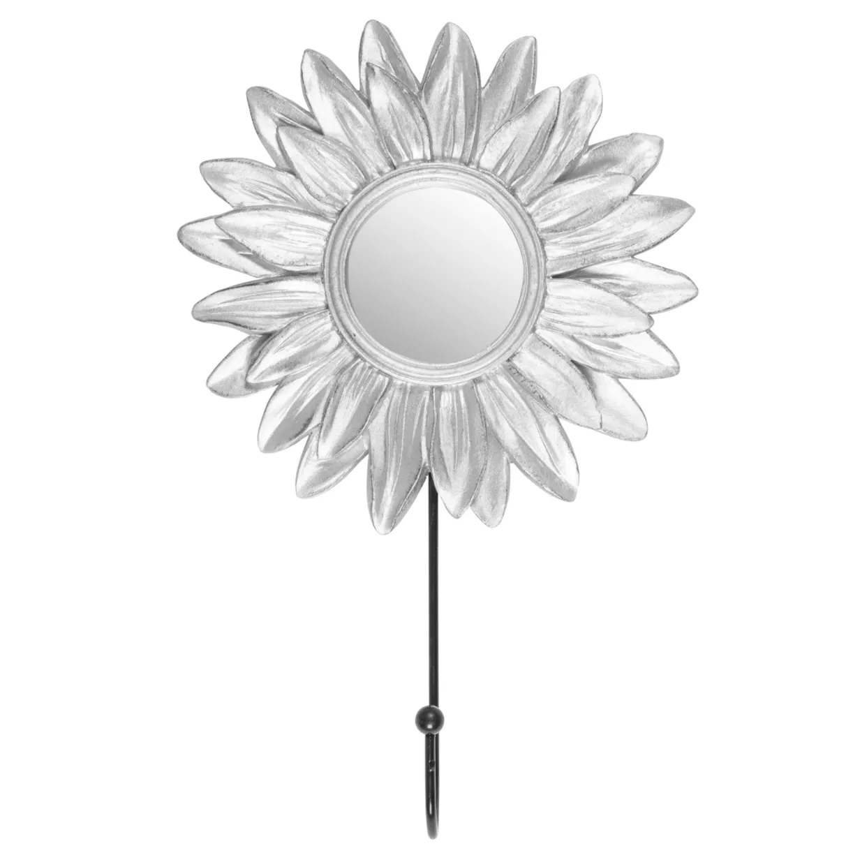 Silver Sunflower Decorative Mirror With Hook - 21 cm