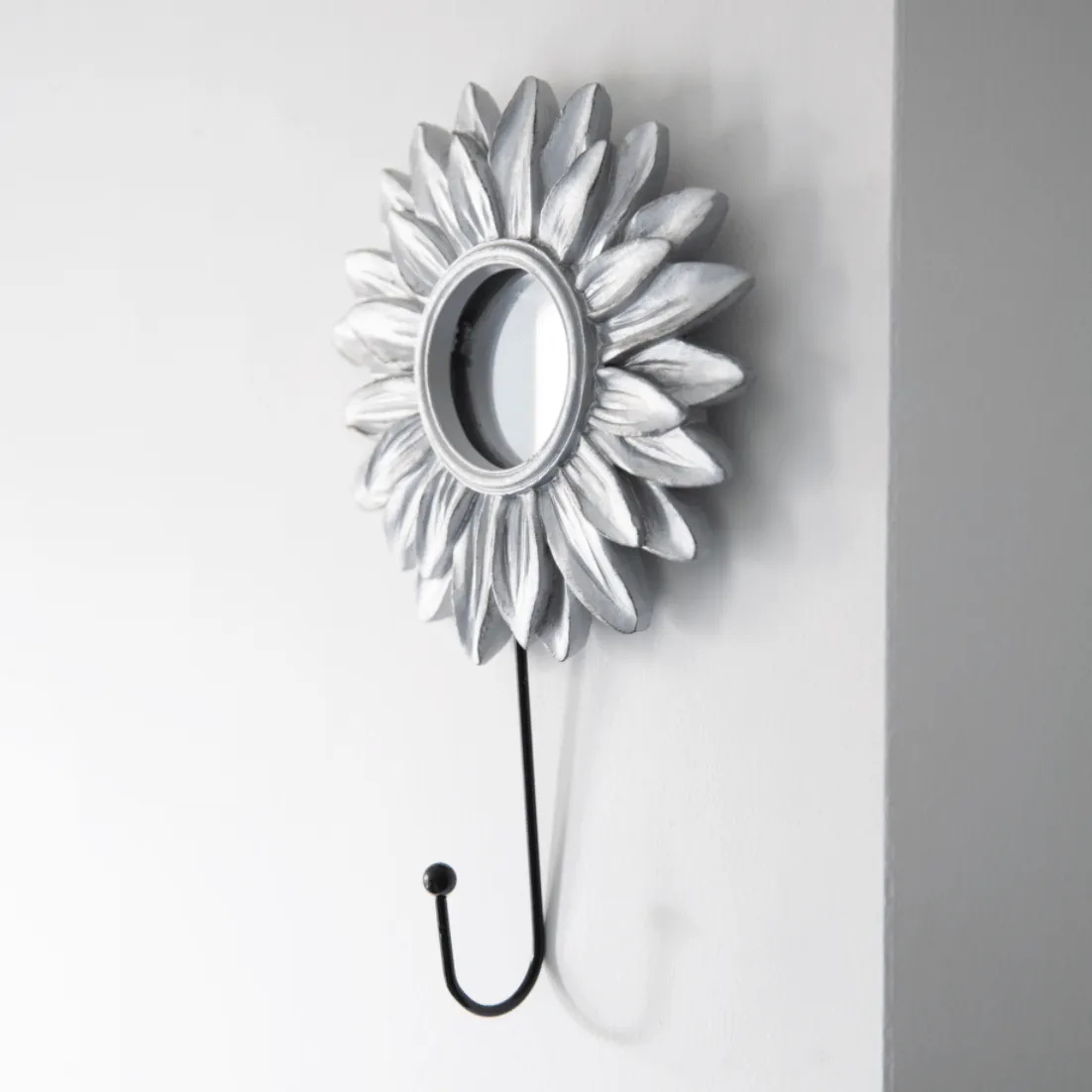 Silver Sunflower Decorative Mirror With Hook - 21 cm