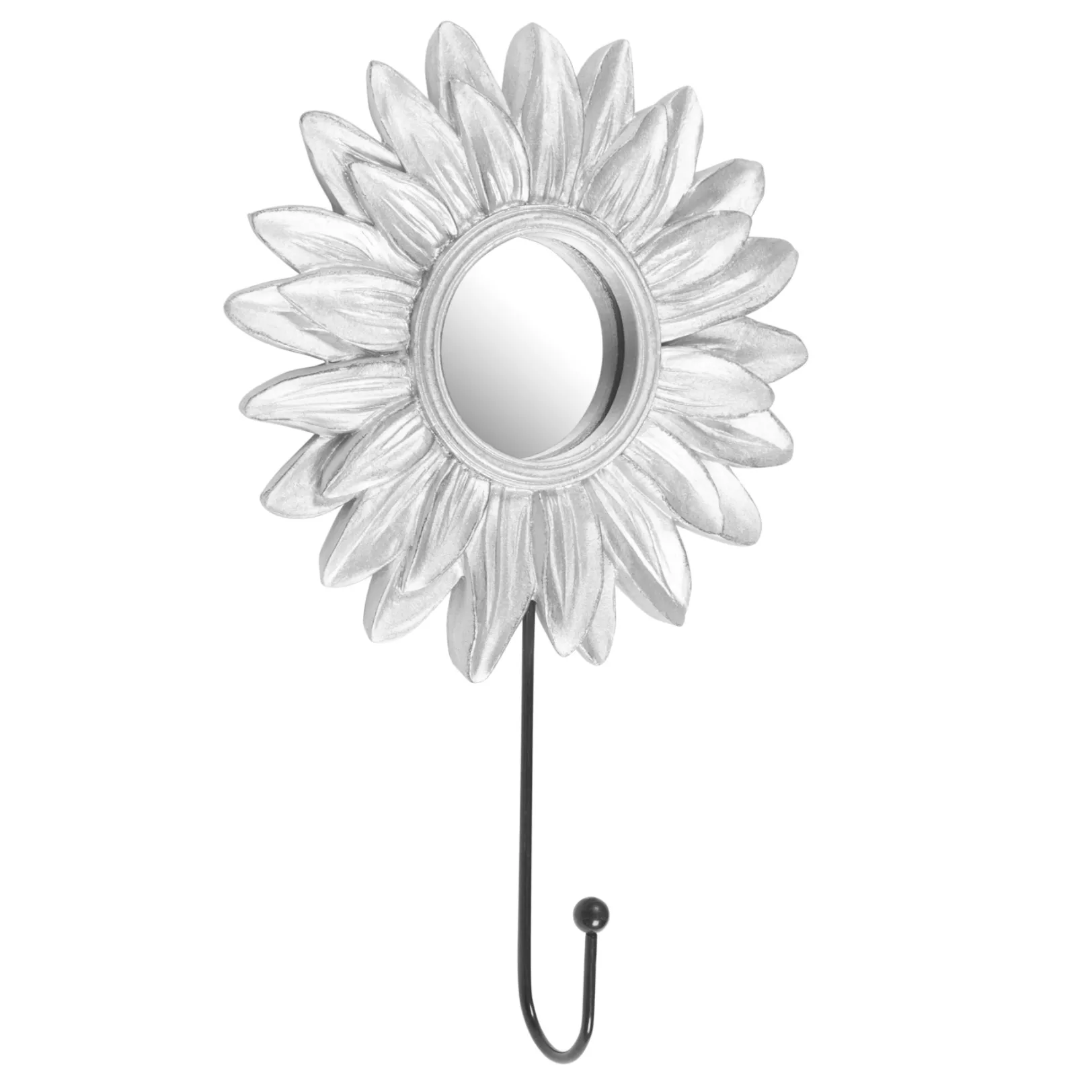 Silver Sunflower Decorative Mirror With Hook - 21 cm