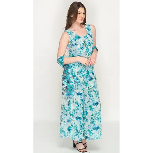 Sleeve Less Bluish Floral Printed Reversible Pant Set For Women