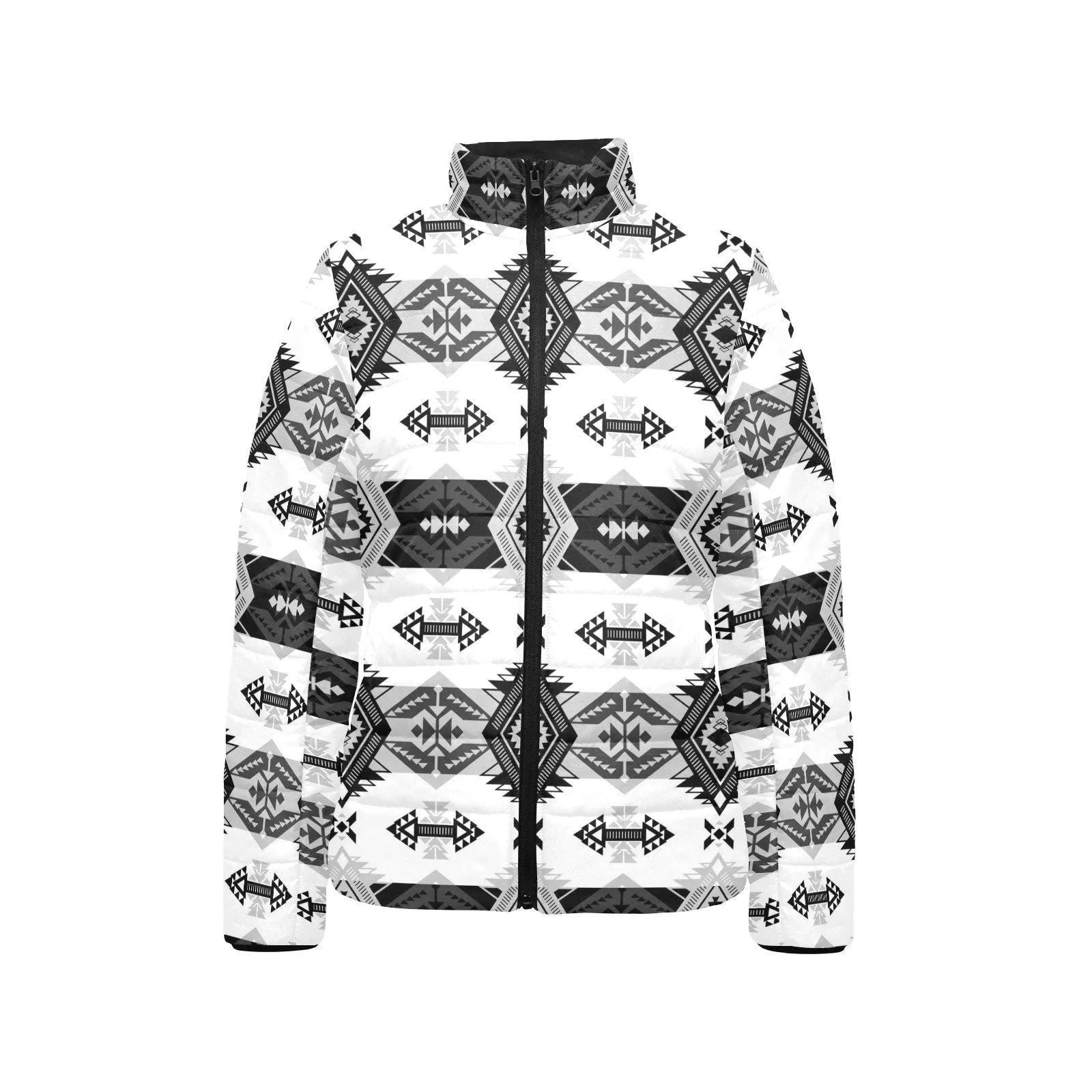 Sovereign Nation Black and White Women's Stand Collar Padded Jacket