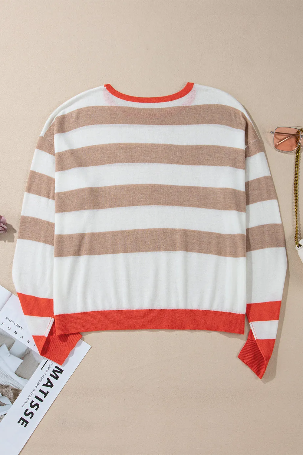 Stripe Colorblock Drop Shoulder Sweater