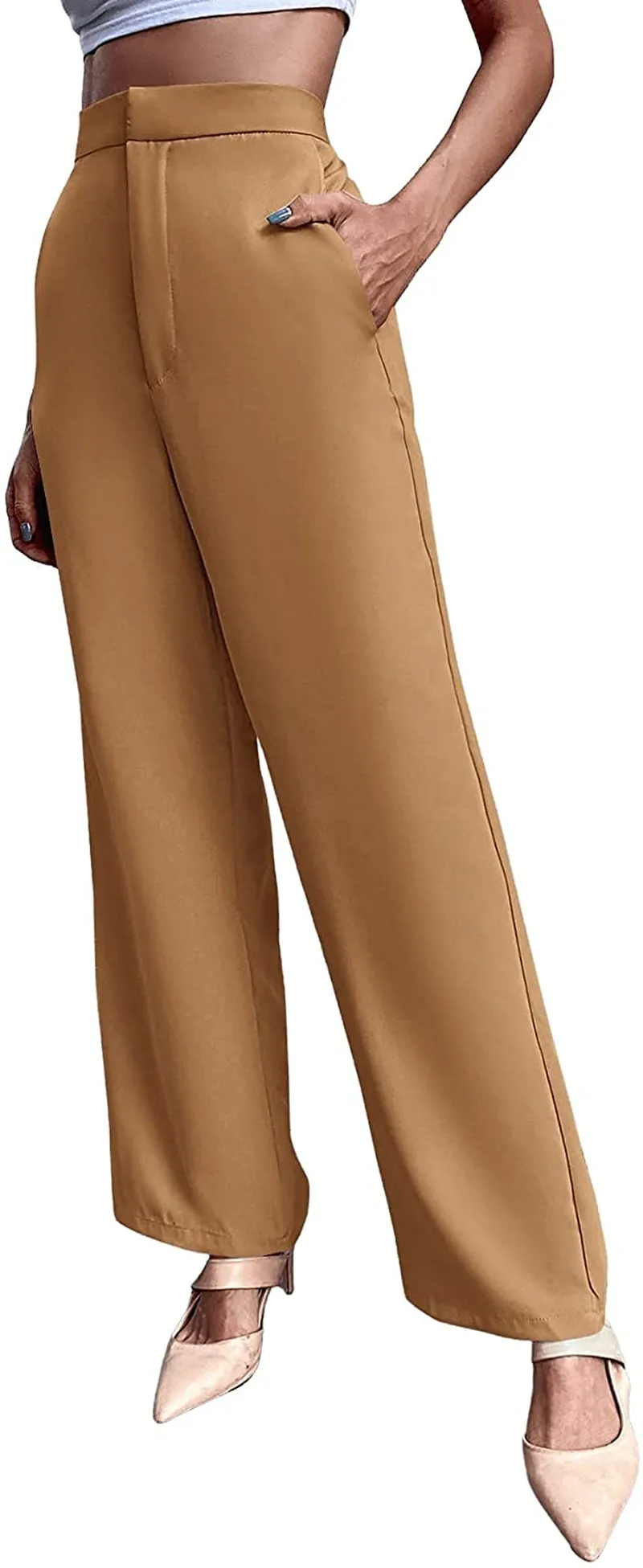 SweatyRocks Women's Elegant High Waist Solid Long Pants Office Trousers