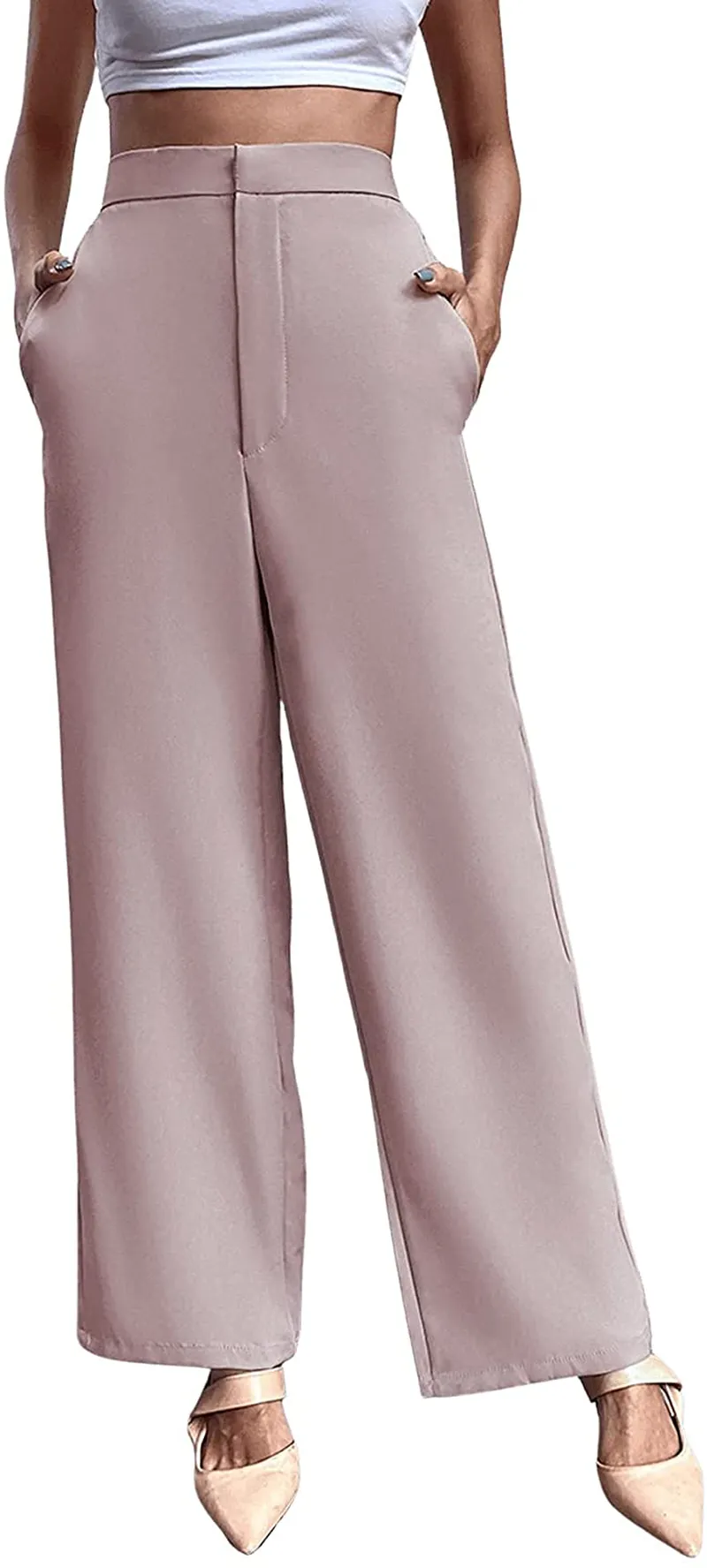 SweatyRocks Women's Elegant High Waist Solid Long Pants Office Trousers