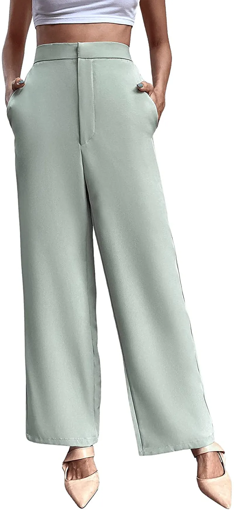 SweatyRocks Women's Elegant High Waist Solid Long Pants Office Trousers