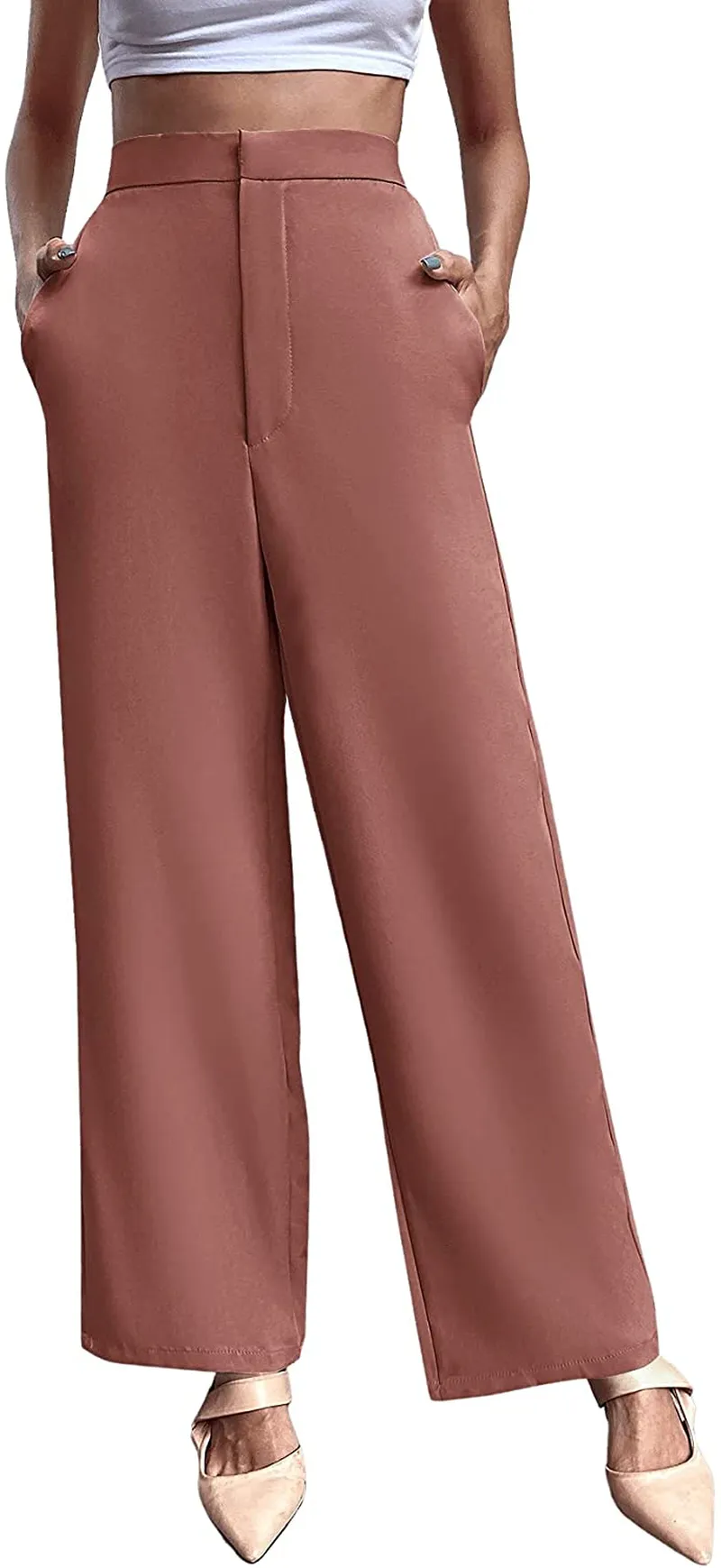 SweatyRocks Women's Elegant High Waist Solid Long Pants Office Trousers