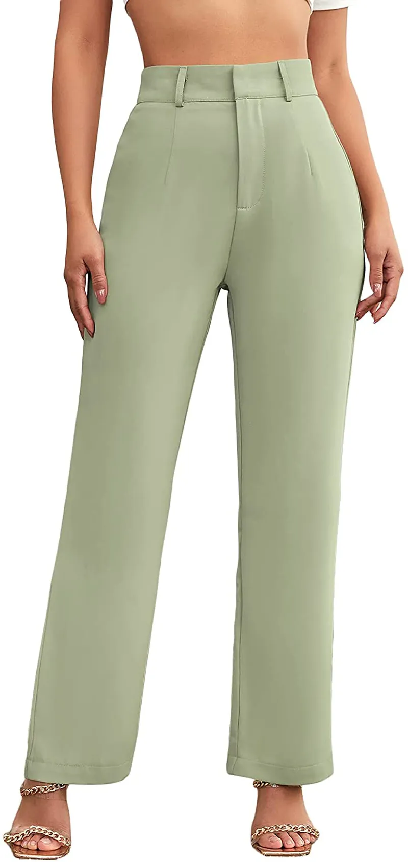 SweatyRocks Women's Elegant High Waist Solid Long Pants Office Trousers