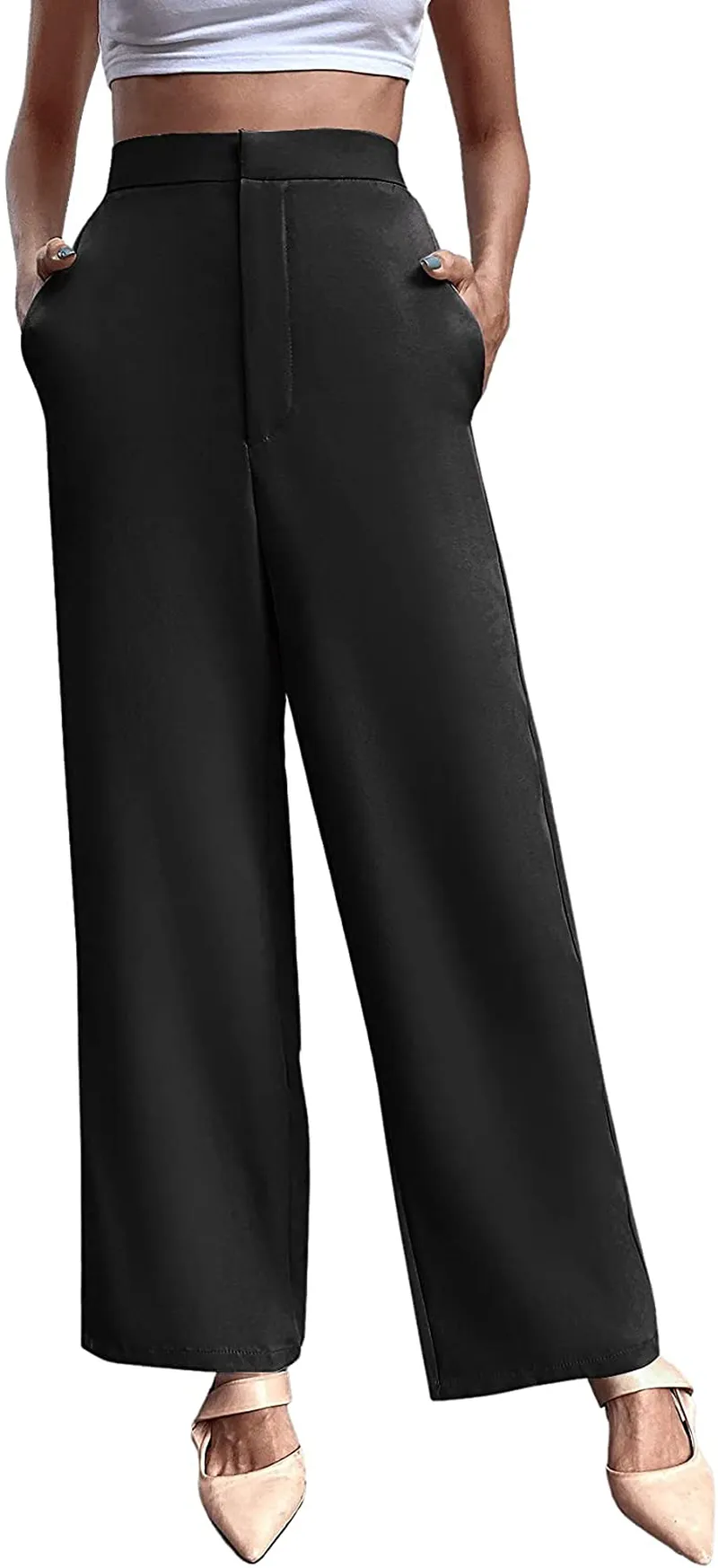 SweatyRocks Women's Elegant High Waist Solid Long Pants Office Trousers