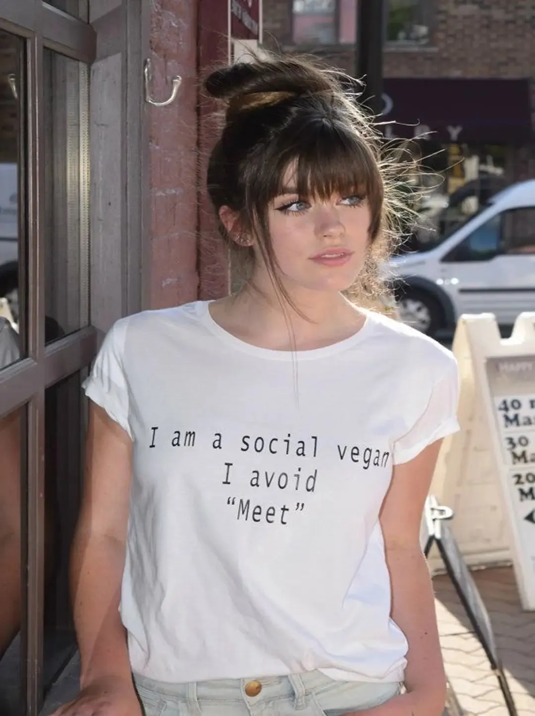 SXV  'i am a social vegan , i avoid meet’ Printed Cool Aesthetic Oversized Baggy T-shirt