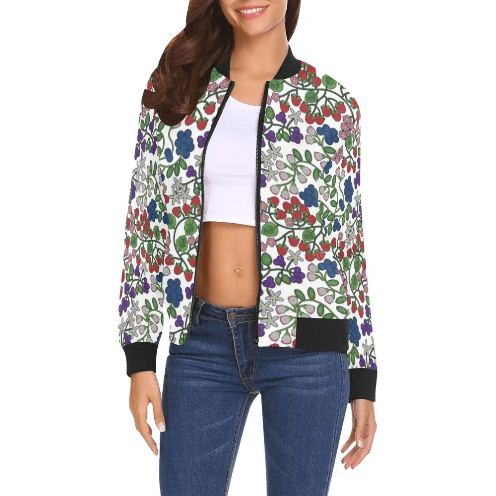 Takwakin Harvest White All Over Print Bomber Jacket for Women