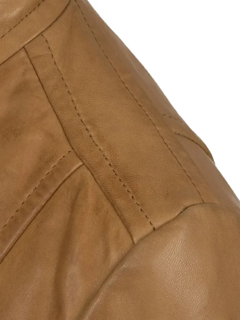 Tan Brown Sheepskin Biker Leather Jacket