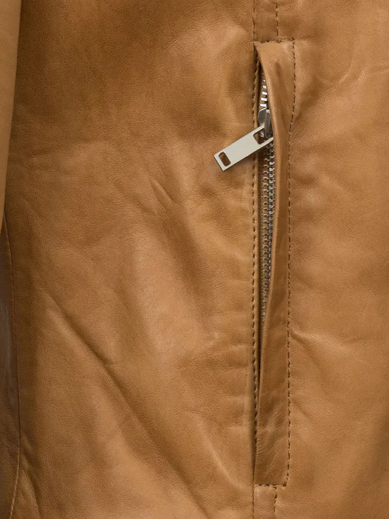 Tan Brown Sheepskin Biker Leather Jacket