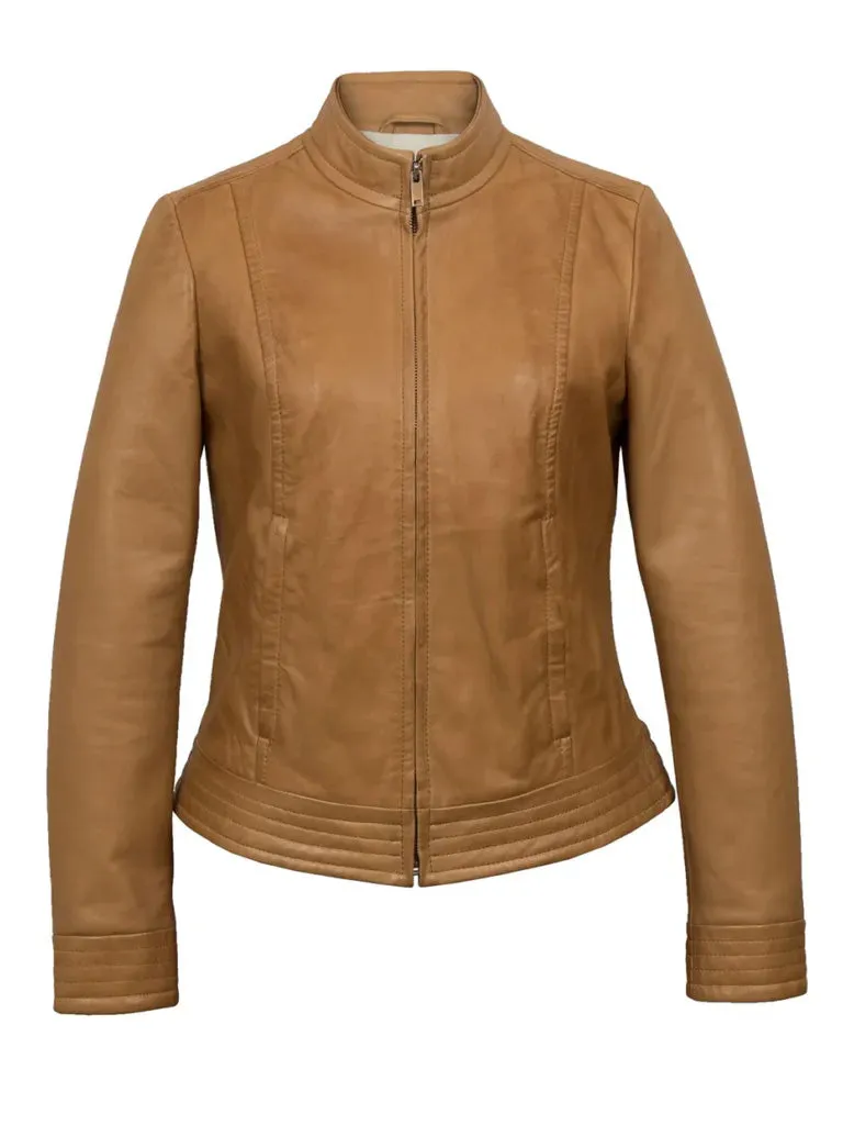 Tan Brown Sheepskin Biker Leather Jacket