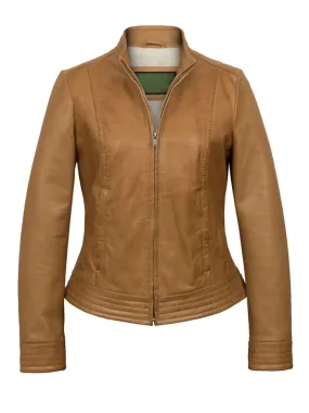 Tan Brown Sheepskin Biker Leather Jacket