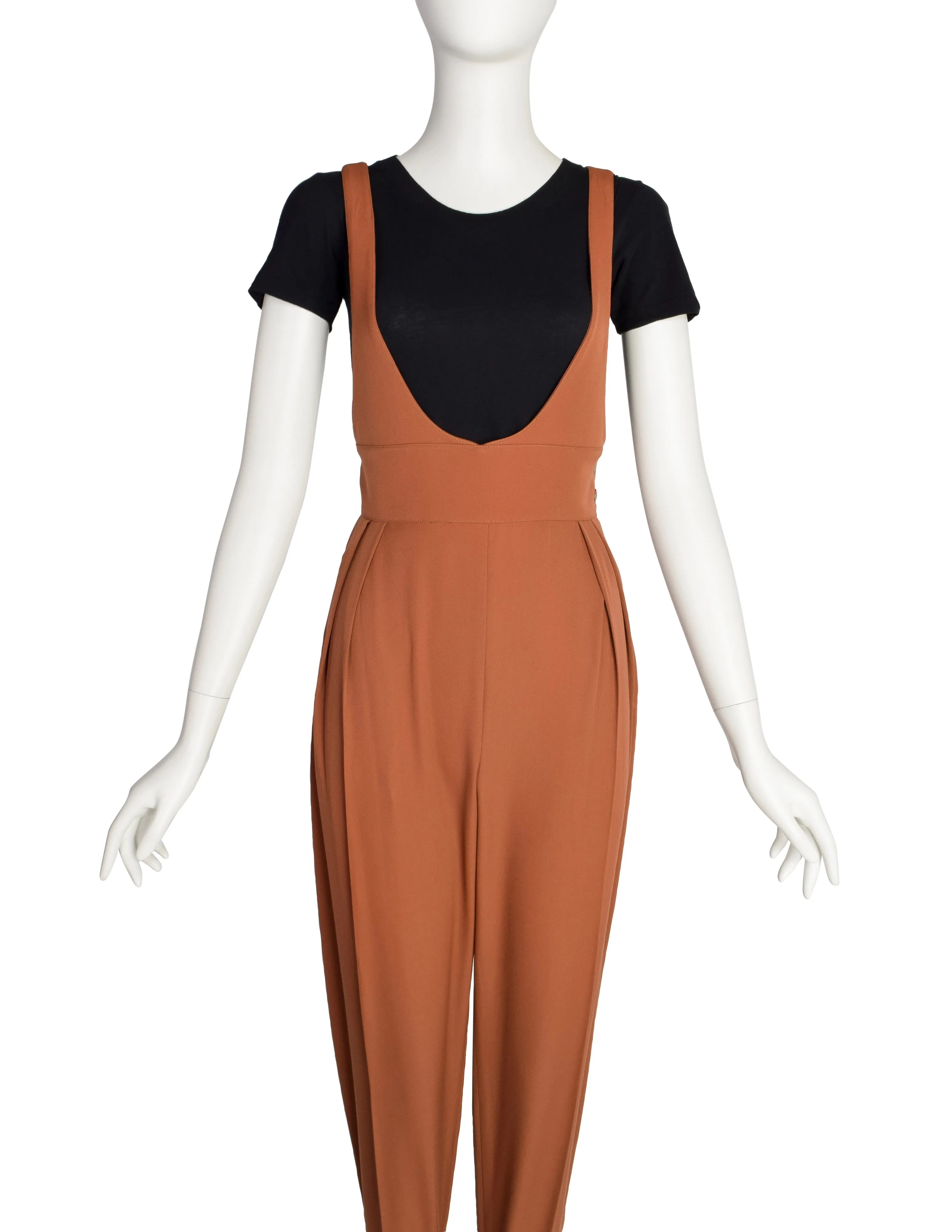 Thierry Mugler Vintage 1980s Terracotta Wool Pinafore Jumpsuit