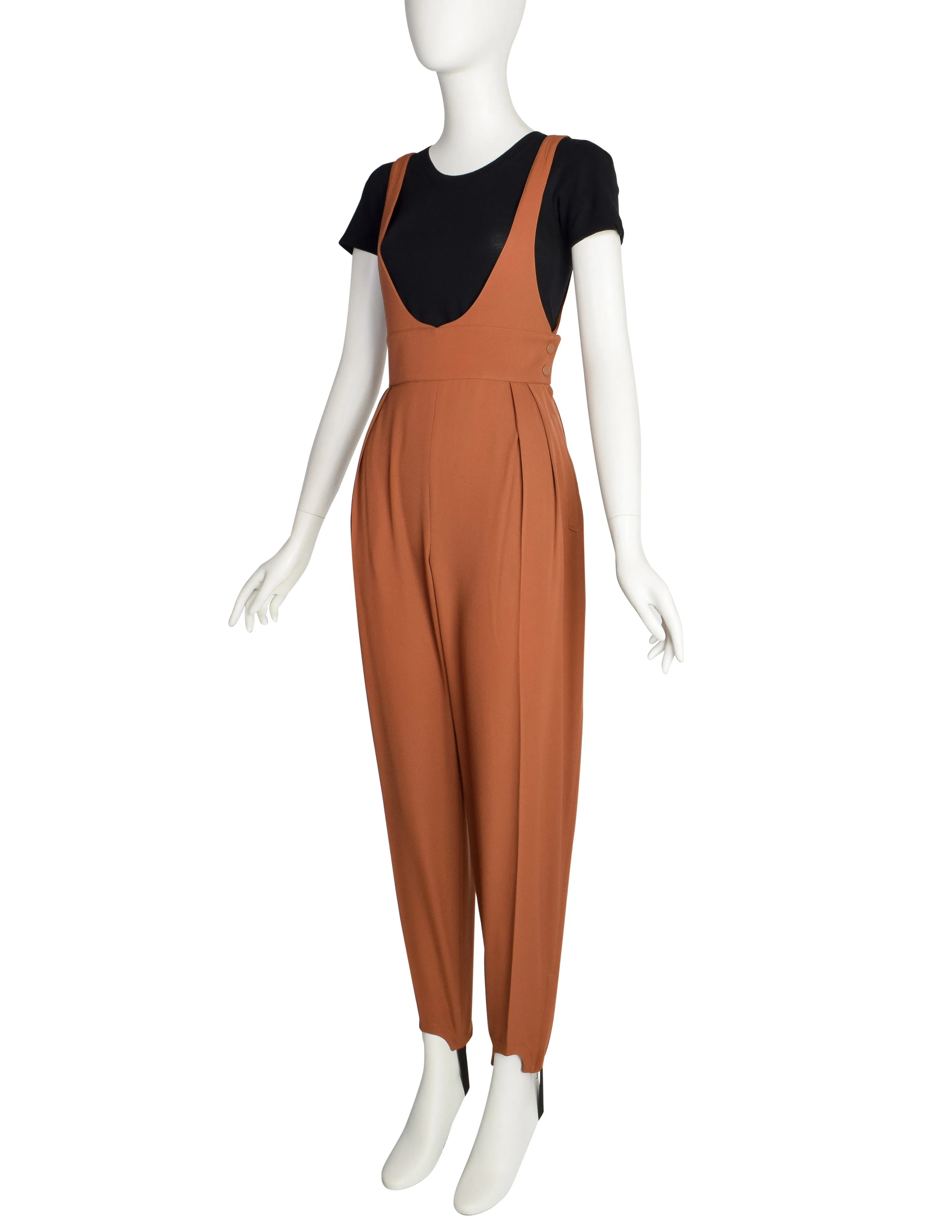 Thierry Mugler Vintage 1980s Terracotta Wool Pinafore Jumpsuit