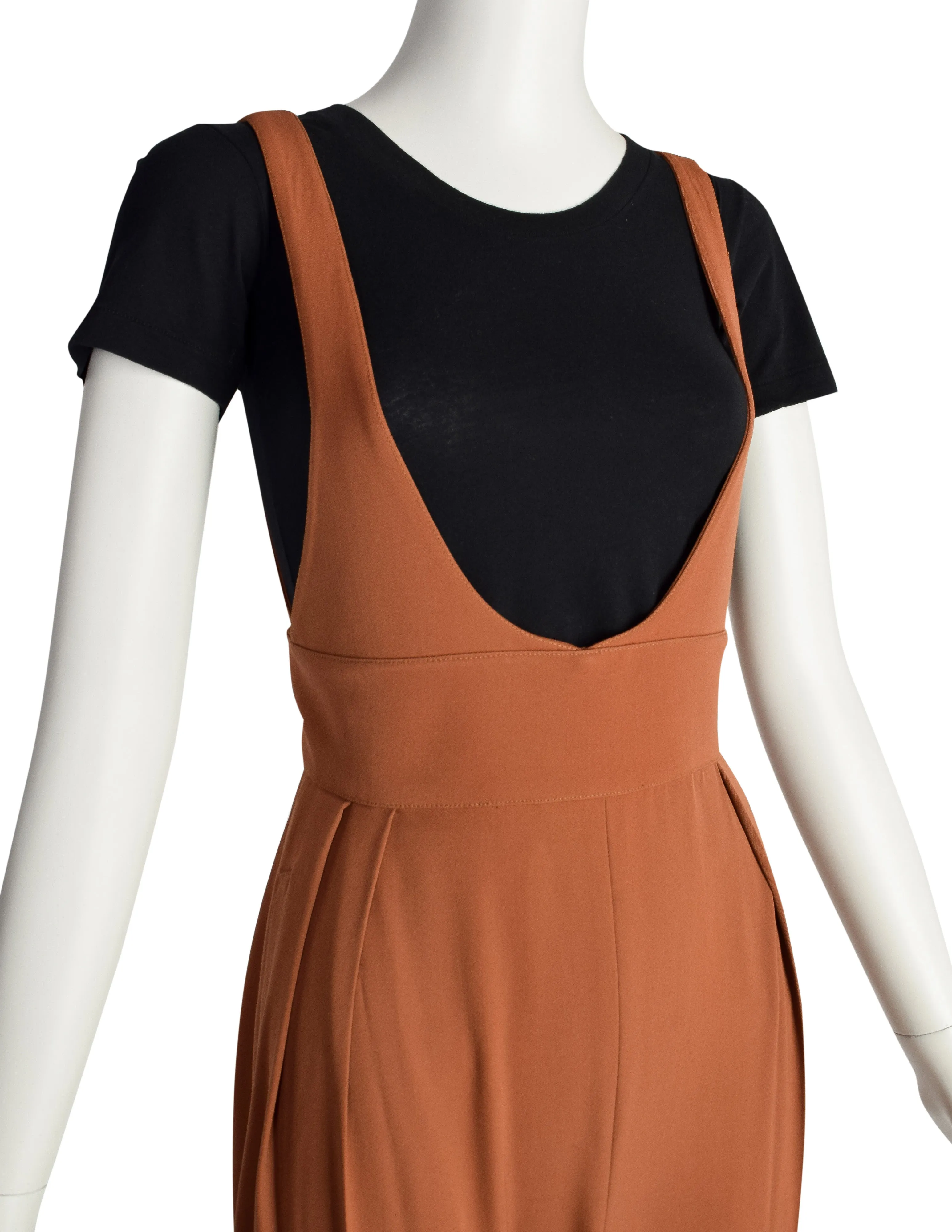 Thierry Mugler Vintage 1980s Terracotta Wool Pinafore Jumpsuit