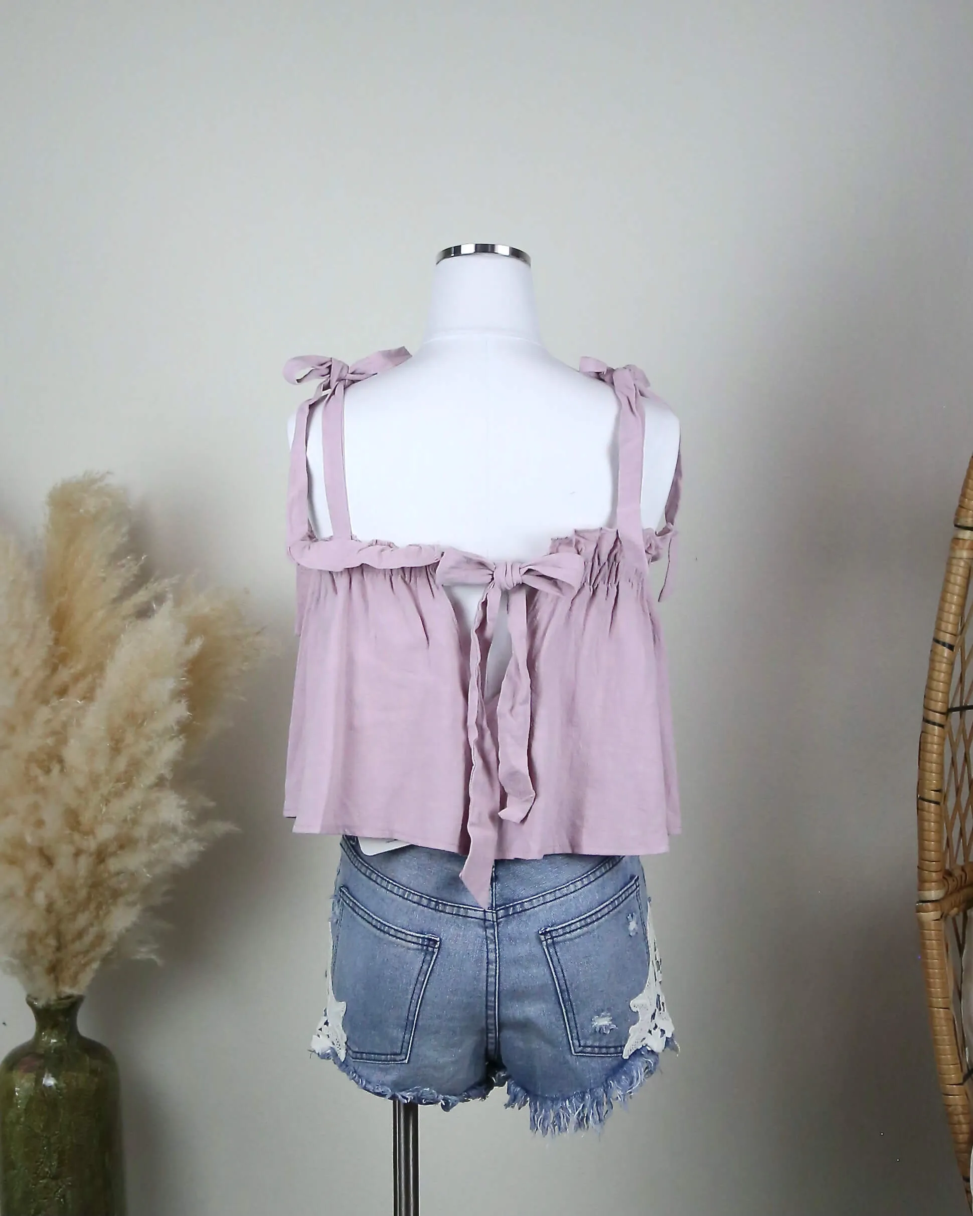 Tied Shoulder Elasticated Neckline Top Blush