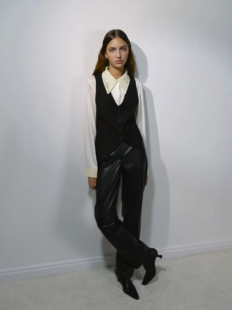 Vegan leather straight pants