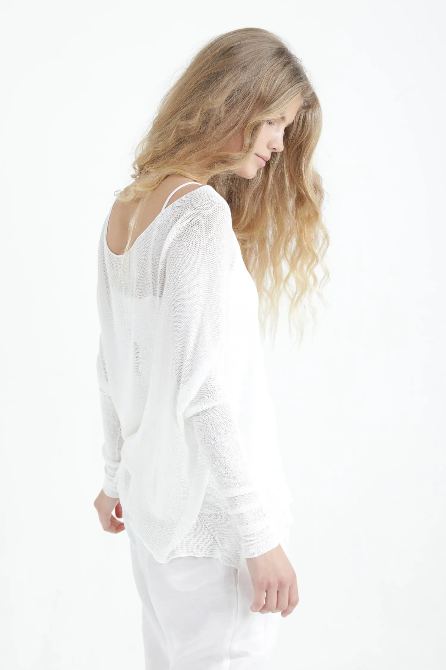 White Boat neck Long sleeve oversize knit top